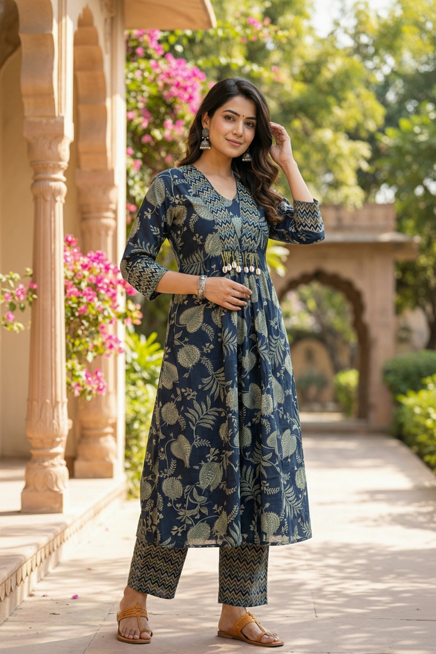 Green Aura Printed Co-ord with Kodi Embellished Top