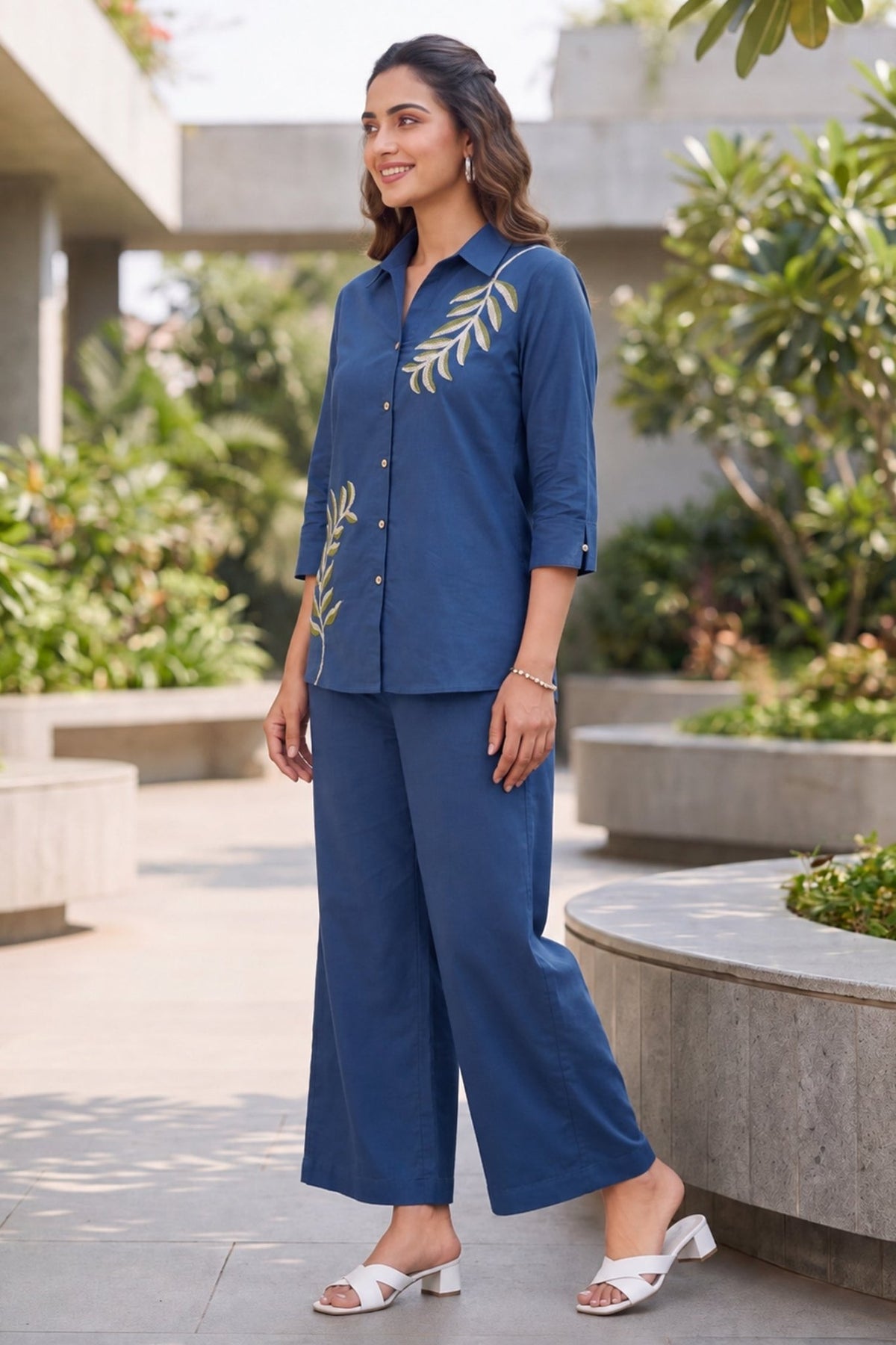 Indigo Leaf Embroidered CordSet - Freyaa