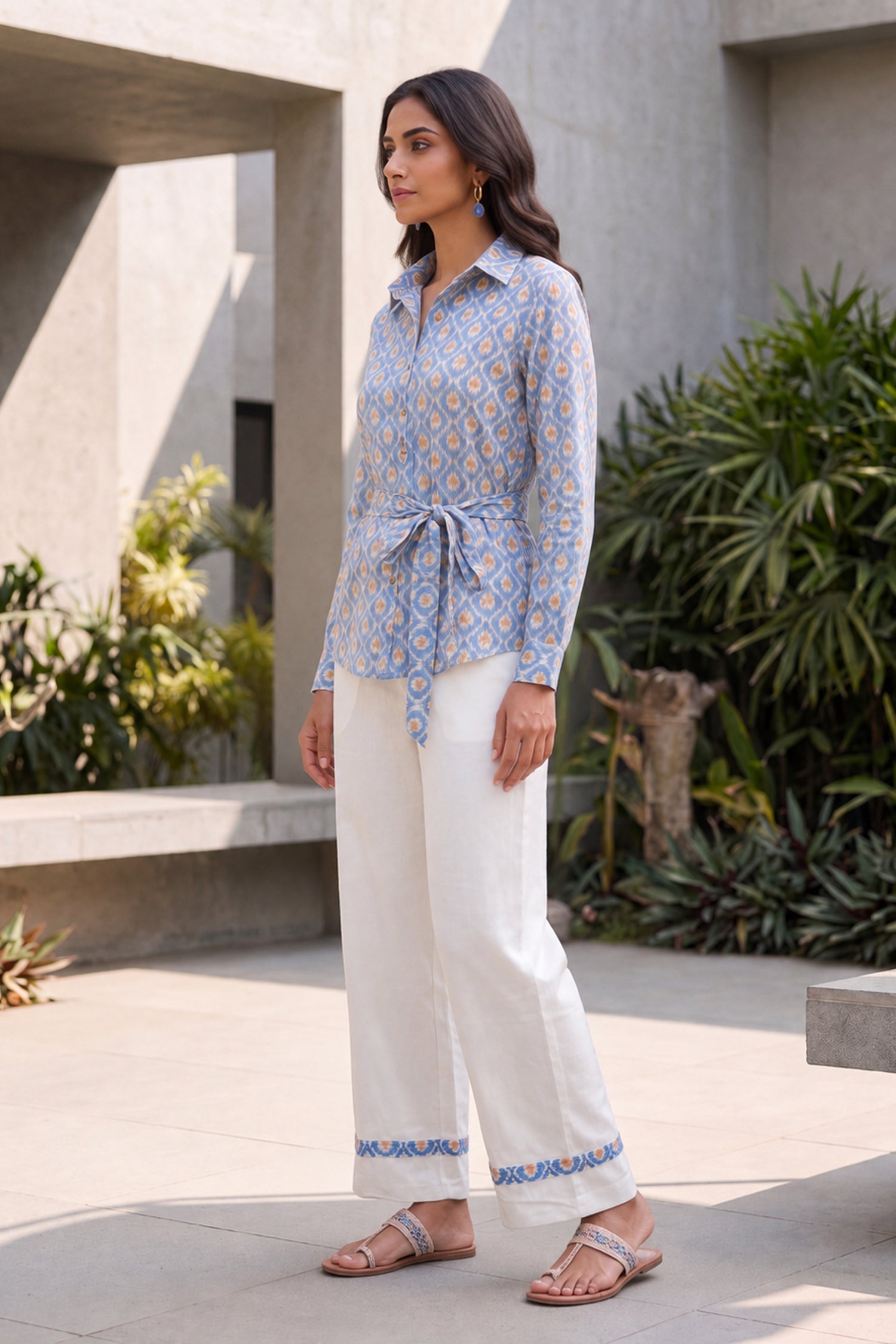 Blue Ikat Tie-Waist CordSet
