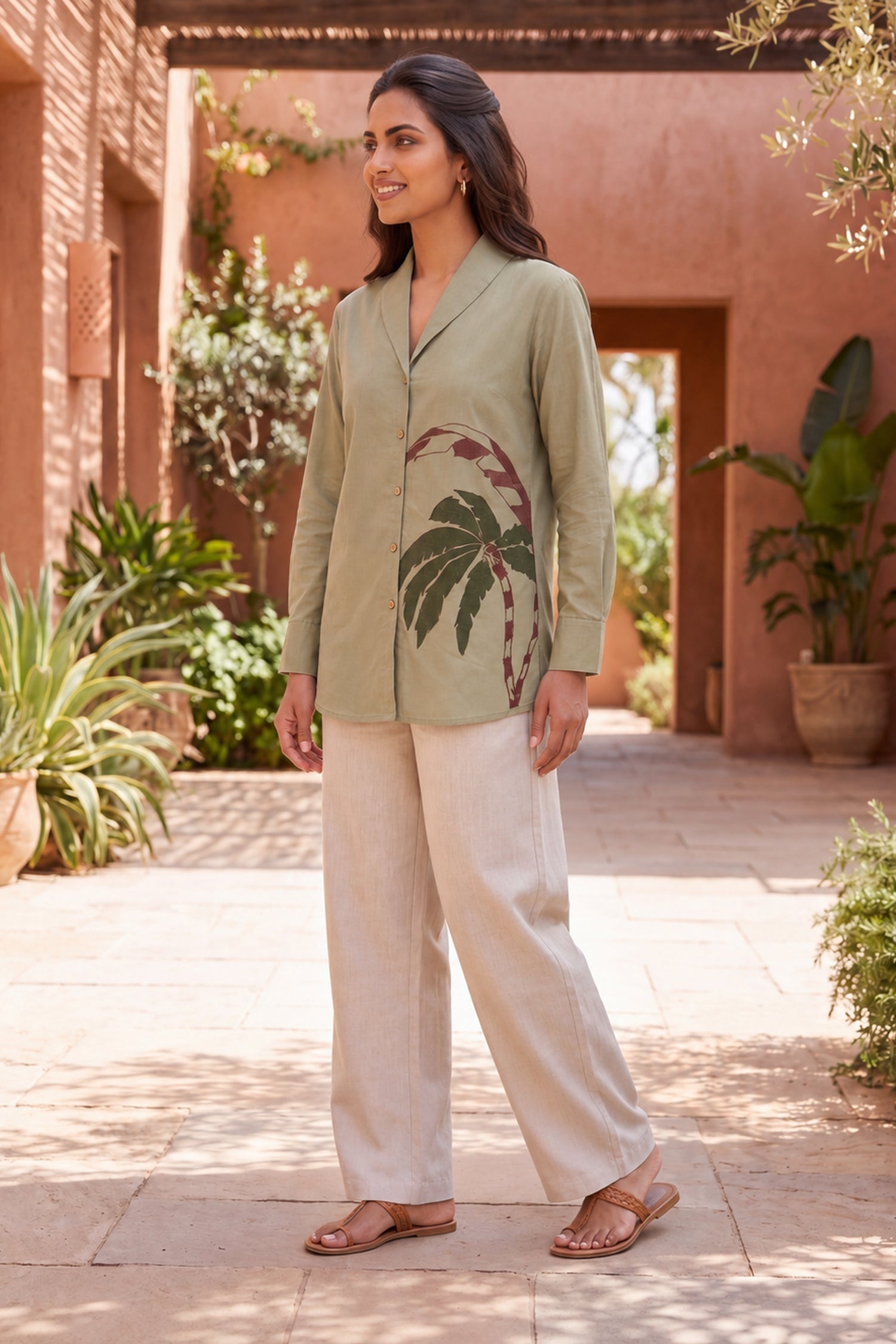 Sage Cream Botanical Print Shirt