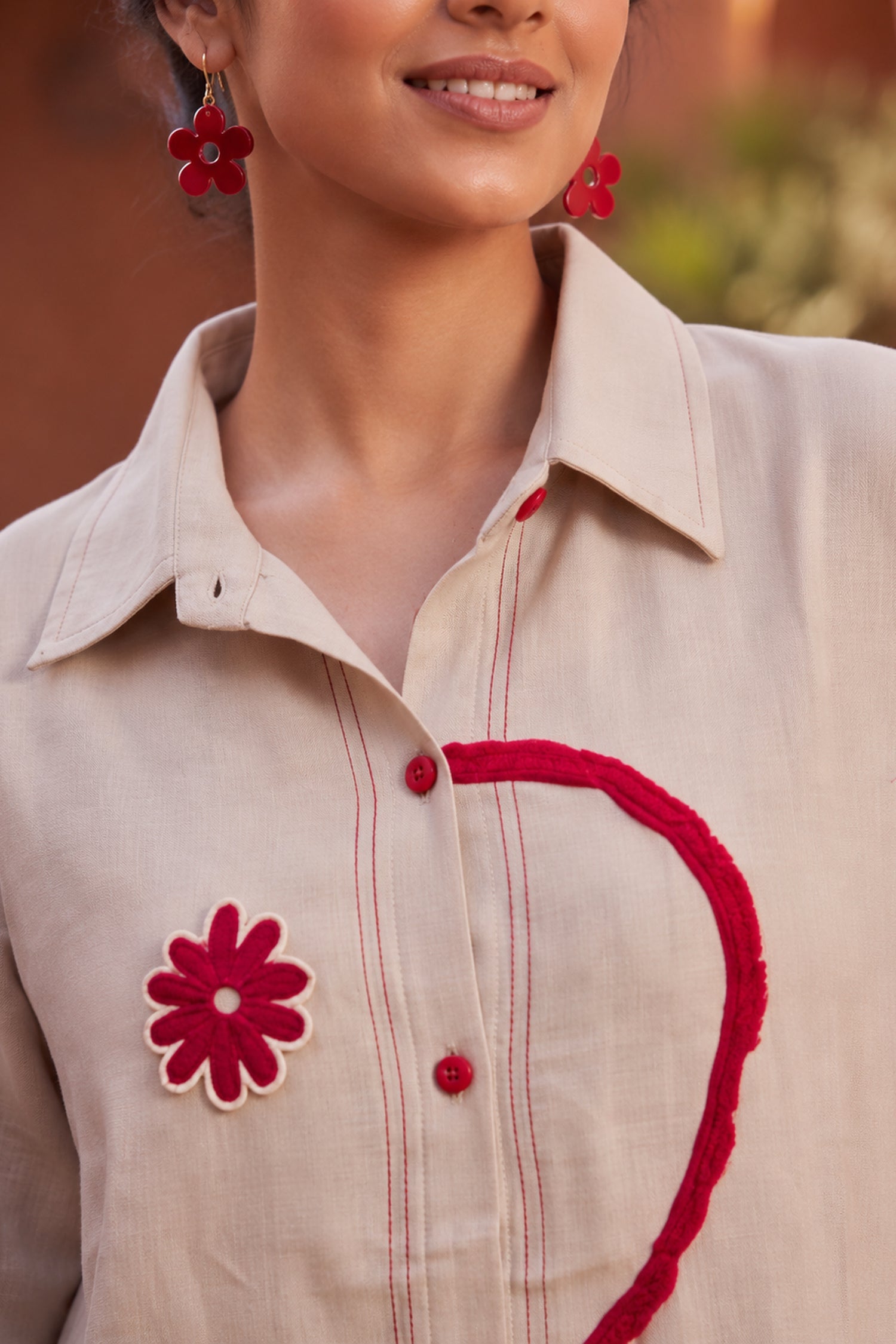 Ivory Crimson Abstract Embroidered CordSet