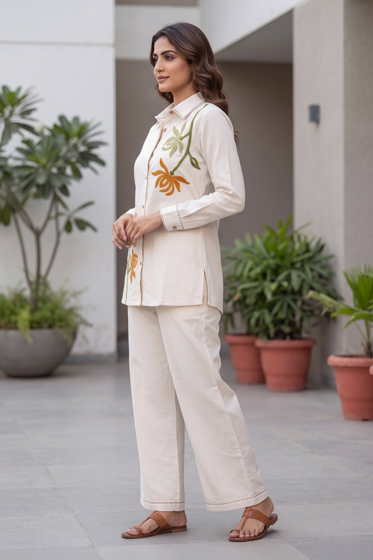 Ivory Floral Embroidered CordSet