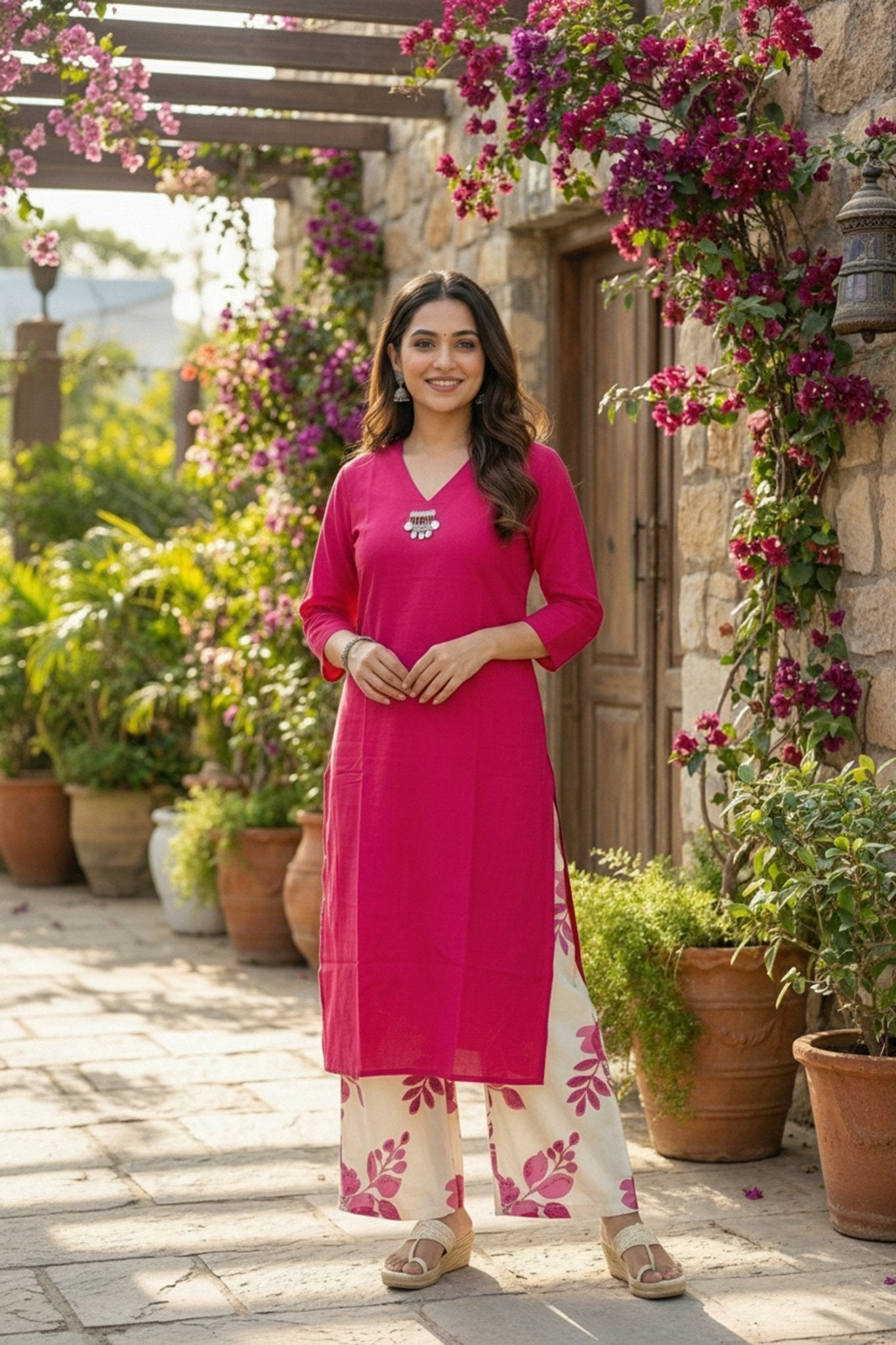 Rani Charm Solid Top & Printed Pants Set - Freyaa USA & Canada