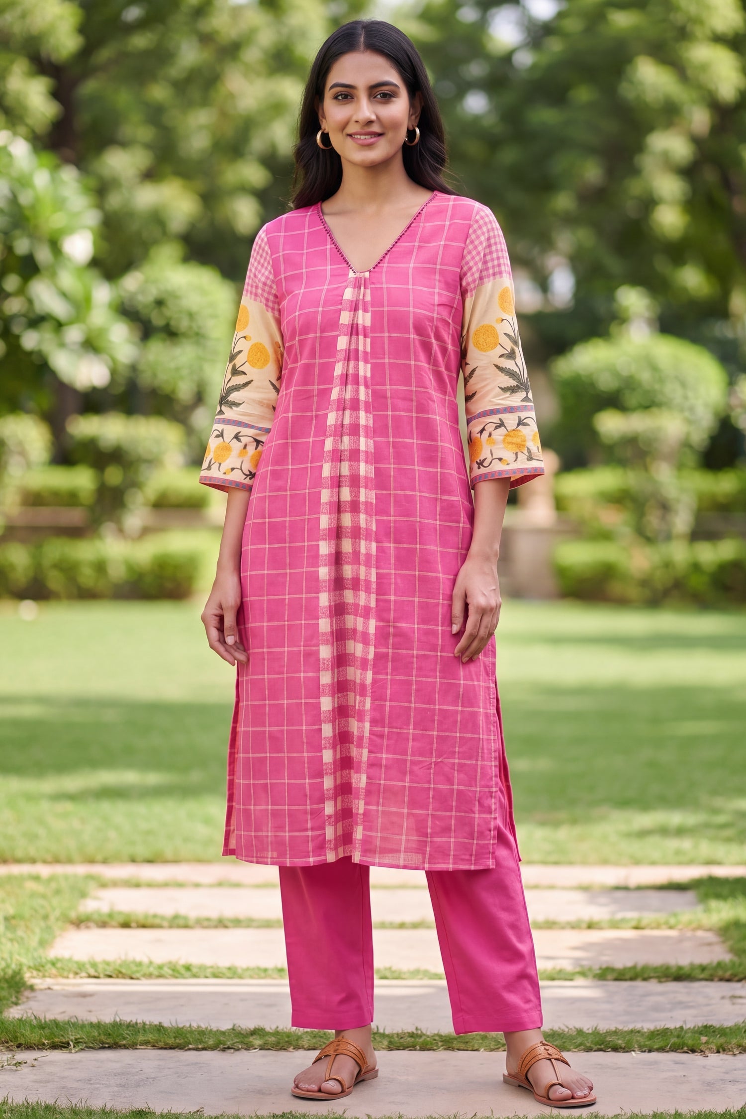 Pink Check & Floral Print CordSet