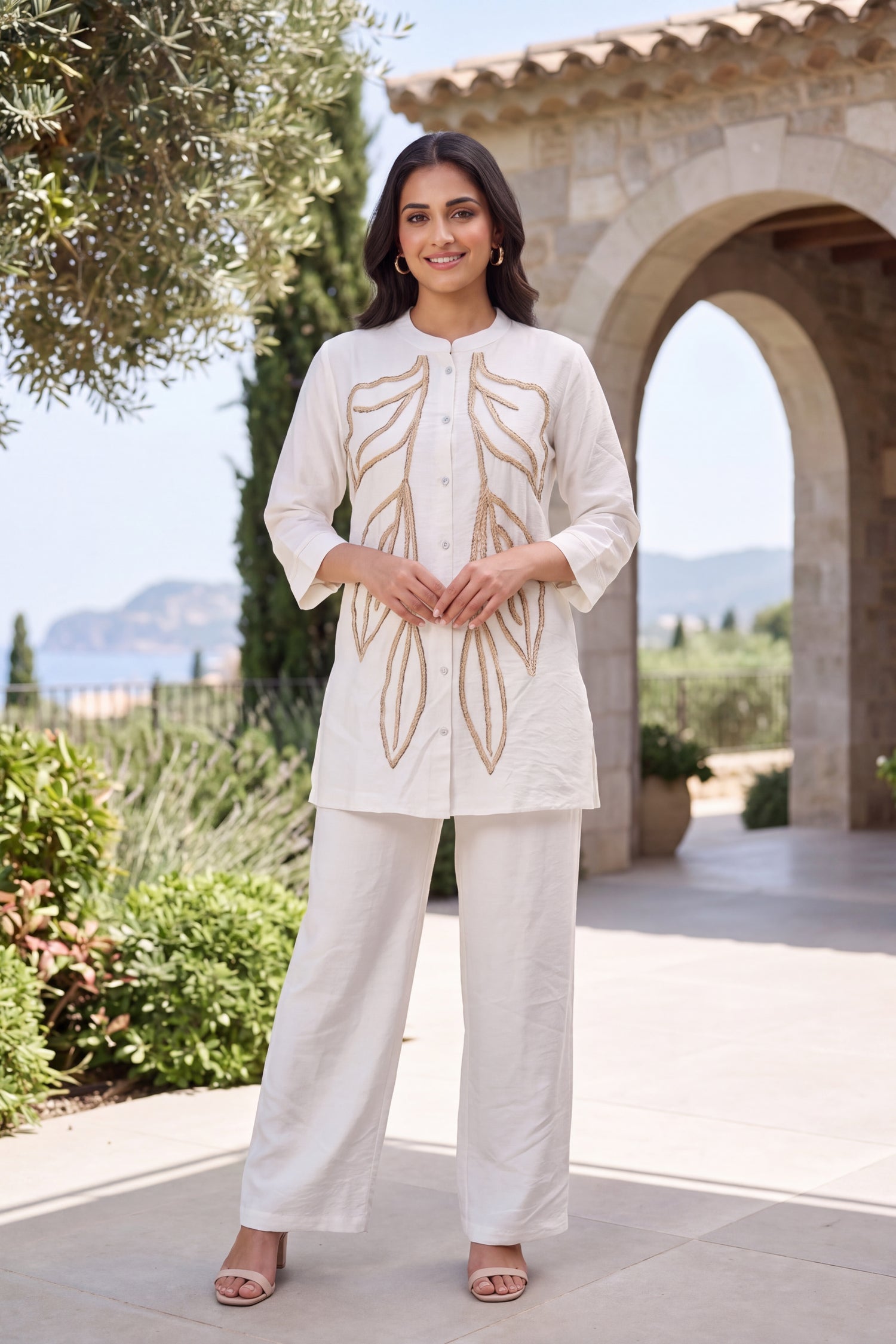 Ivory Leaf Embroidered CordSet