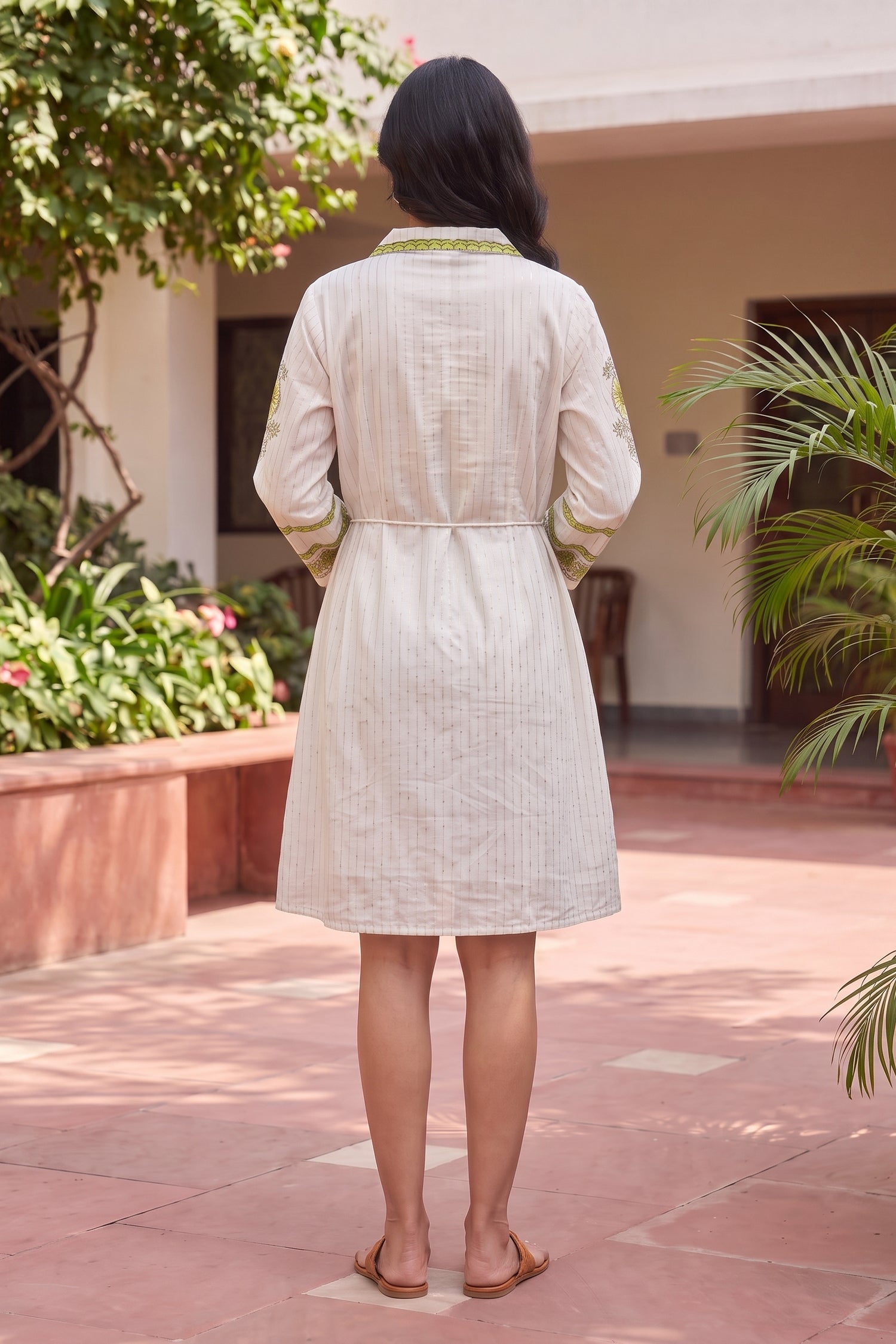 Ivory Lime Floral Embroidered Tunic Dress