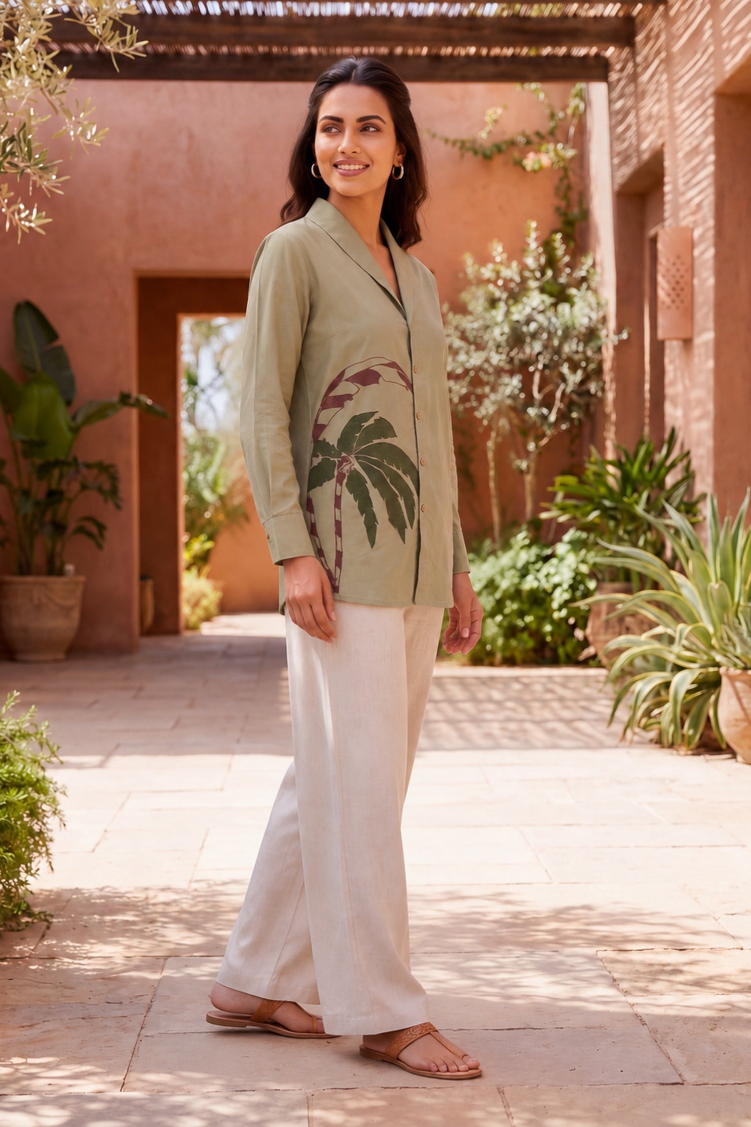 Sage Cream Botanical Print Shirt