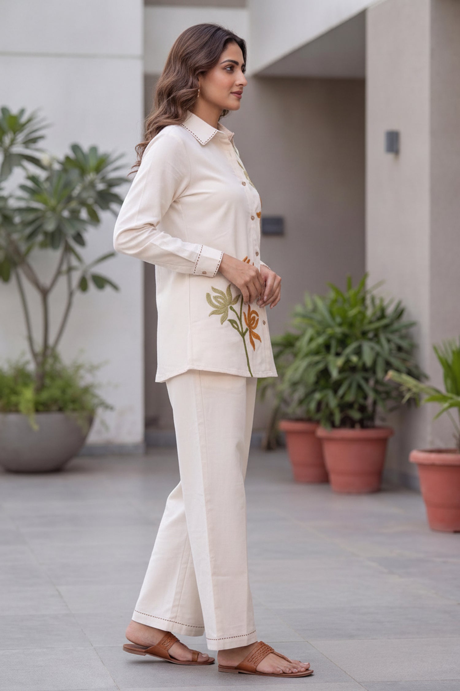 Ivory Floral Embroidered CordSet