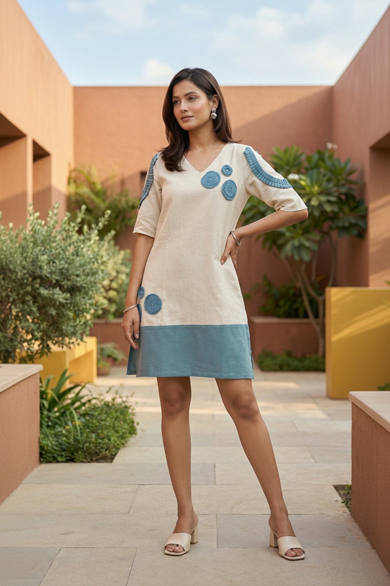 Cream Threadwork Embroidered Tunic - Freyaa USA & Canada