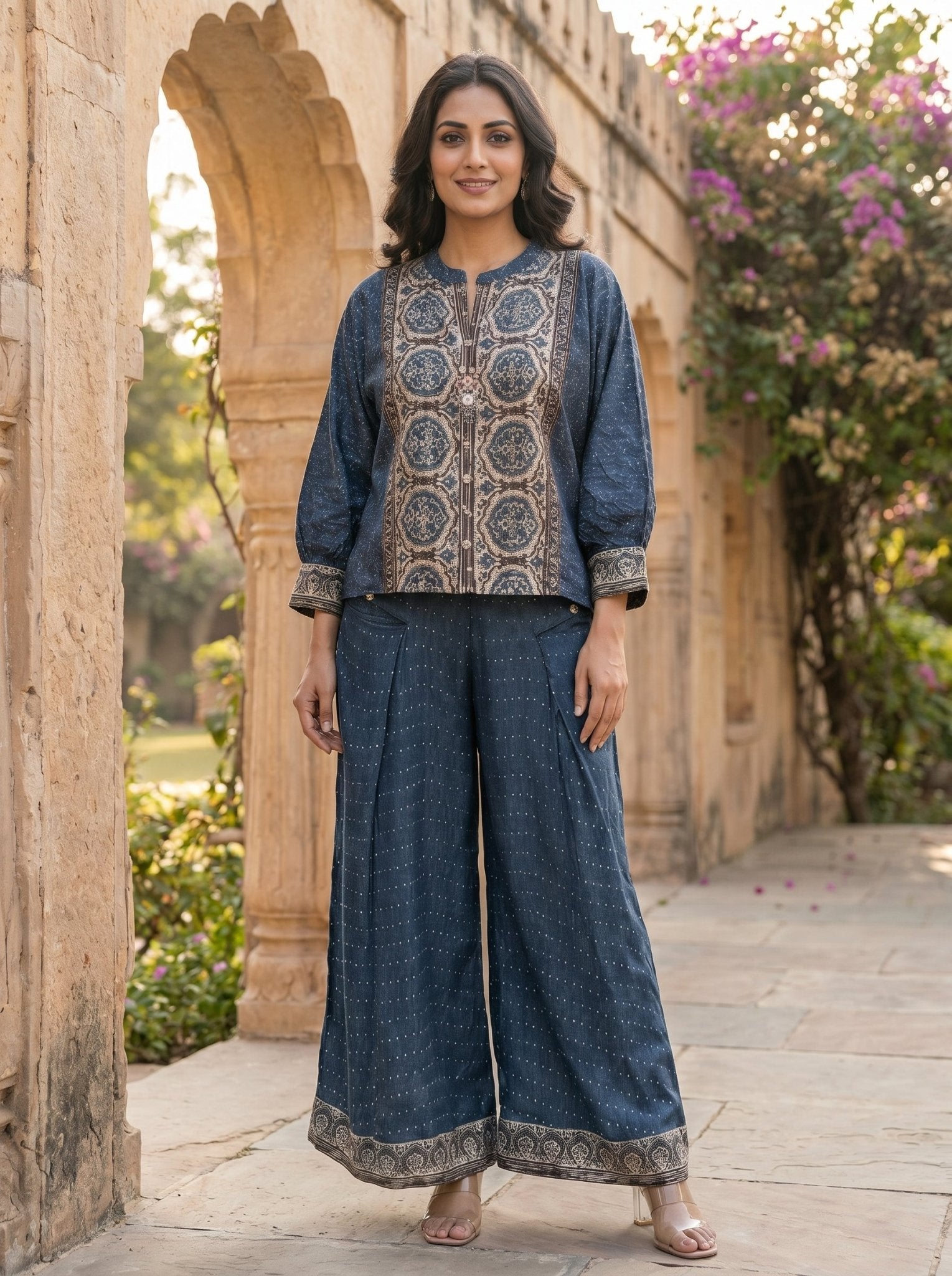 Blue Abstract Print Co-ord Set - Freyaa USA & Canada