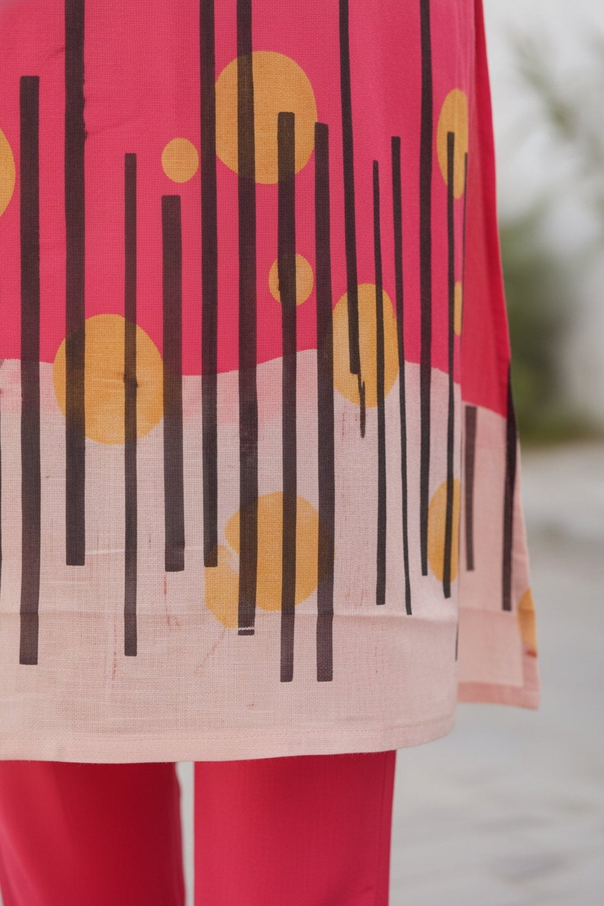 Red Abstract Color Block Printed Kurta & Pant Cotton Co-Ord Set - Freyaa