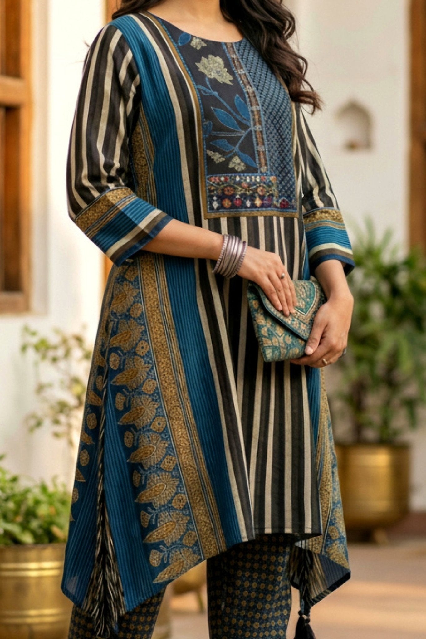 Aqua Elegance Embroidered Viscose Cord Set - Freyaa USA & Canada