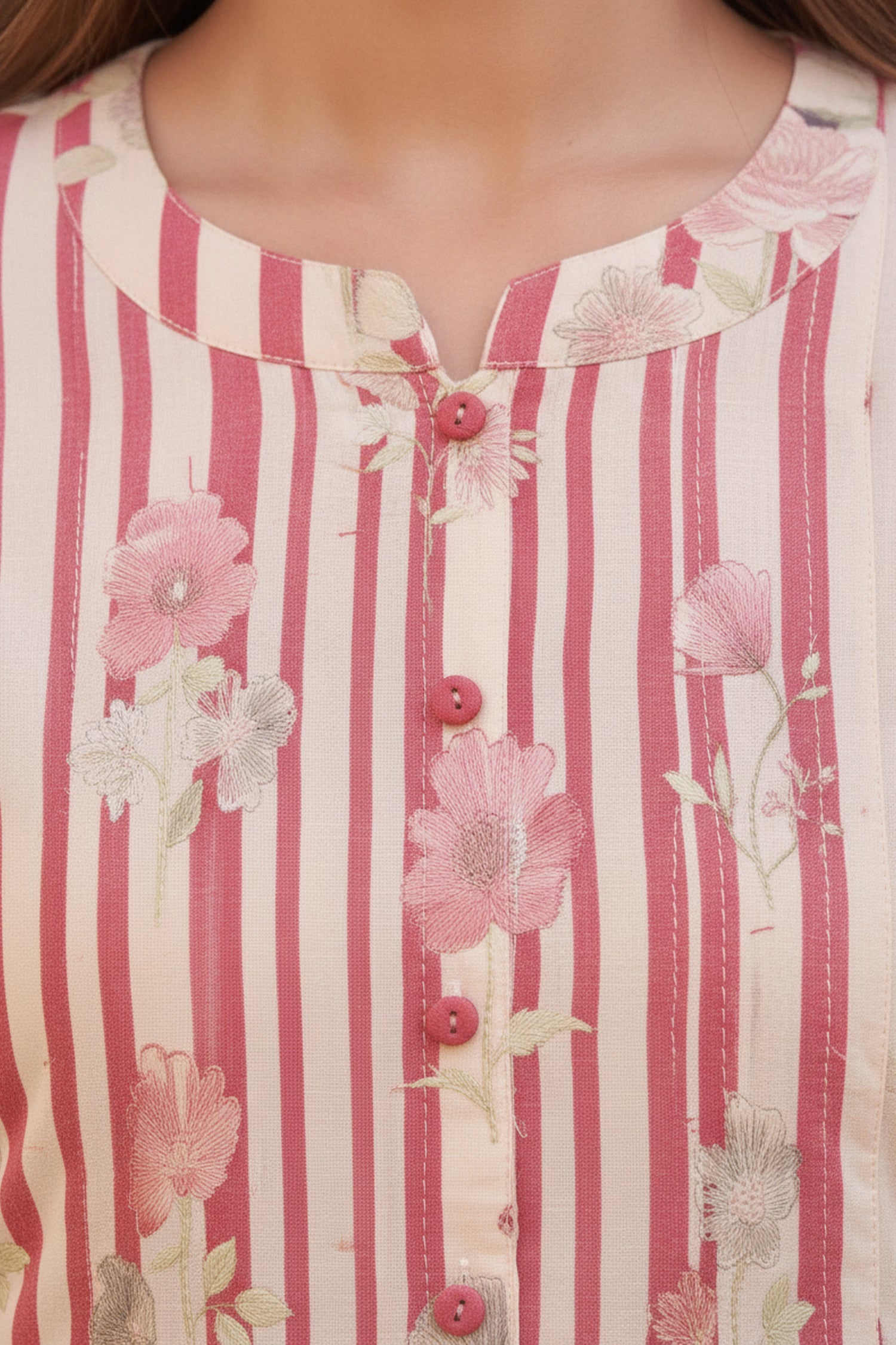 Pink & White Striped Straight Kurta Cotton Co-Ord Set