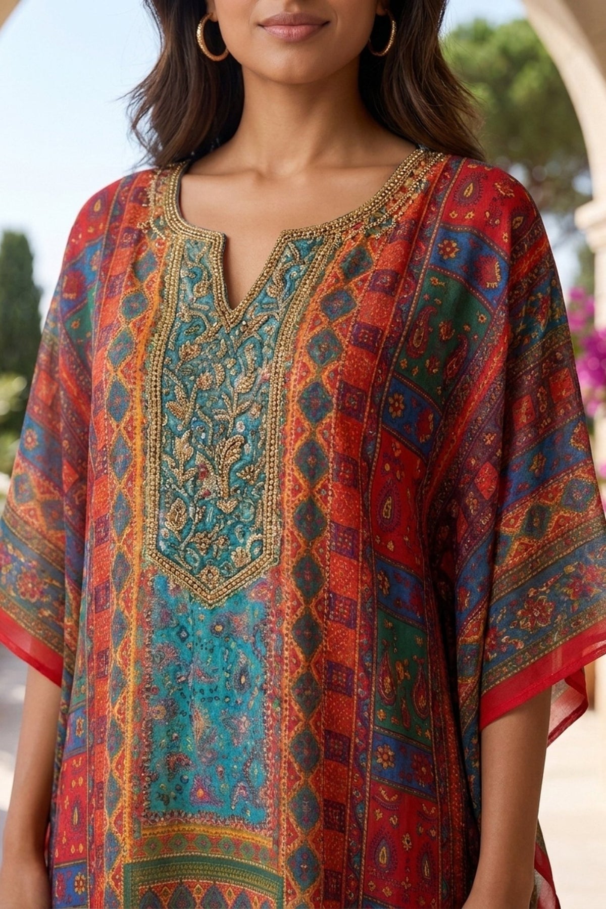 Multicolor Printed Long Kaftan Dress - Freyaa USA & Canada