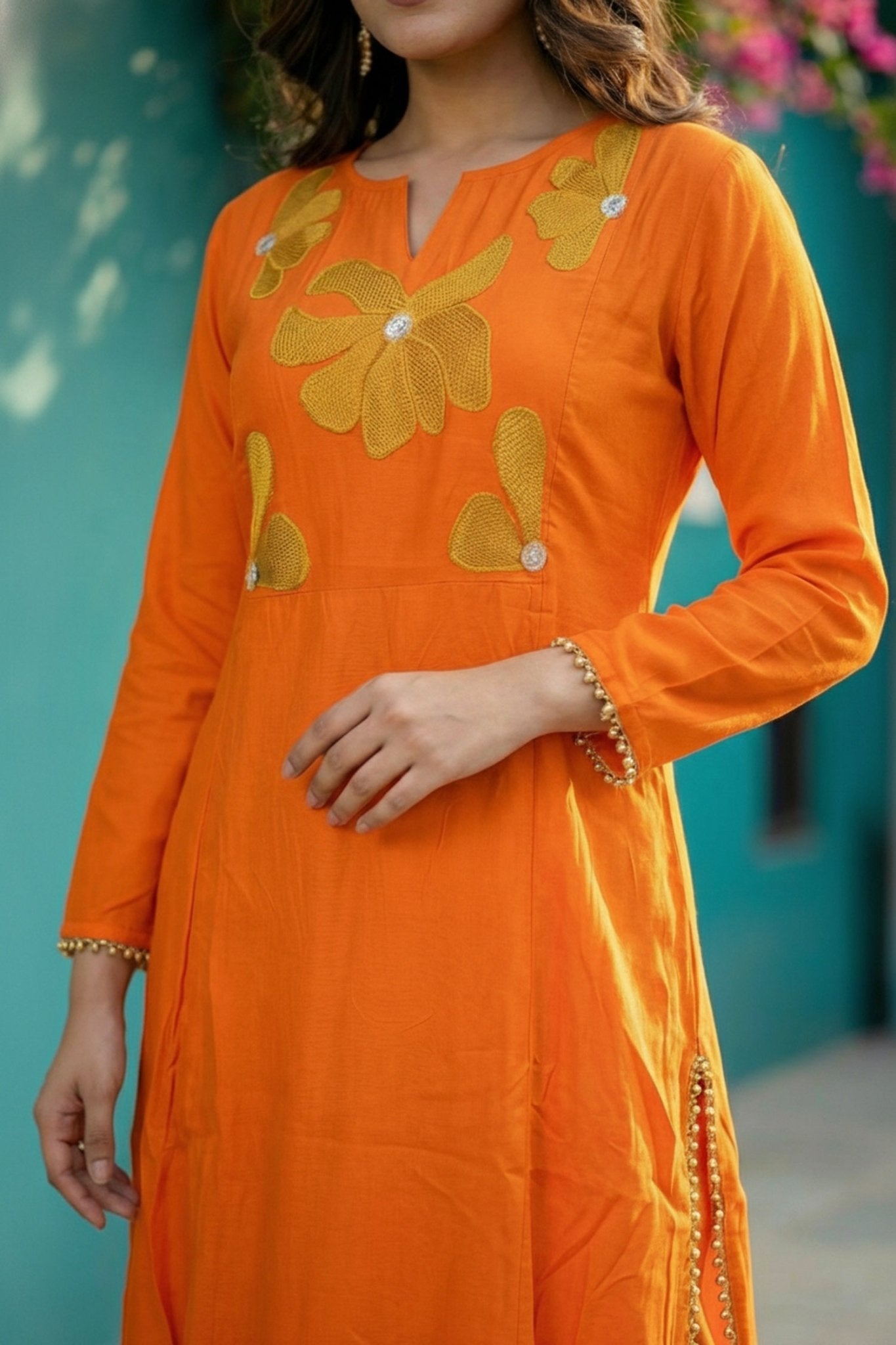Orange Floral Cotton Co-ord Set - Freyaa USA & Canada