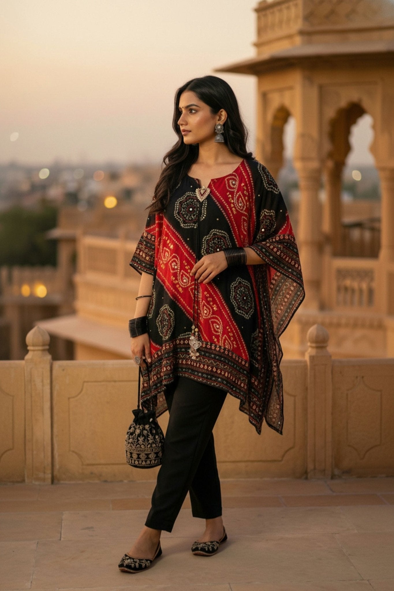Multicolor Bold Printed Short Kaftan - Freyaa USA & Canada