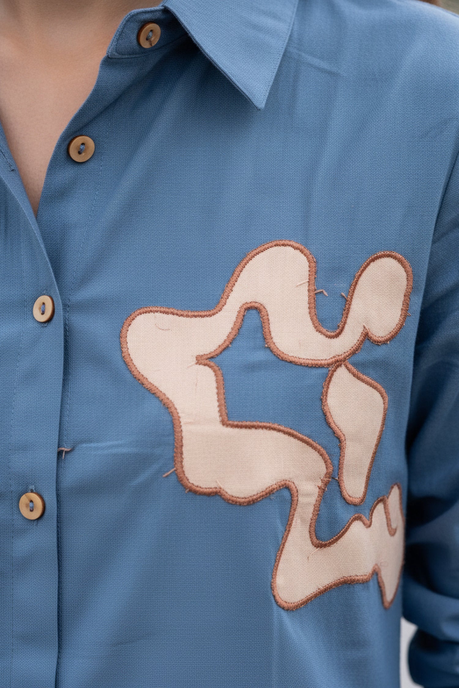Regular Fit Cotton Embroidered Blue Shirt