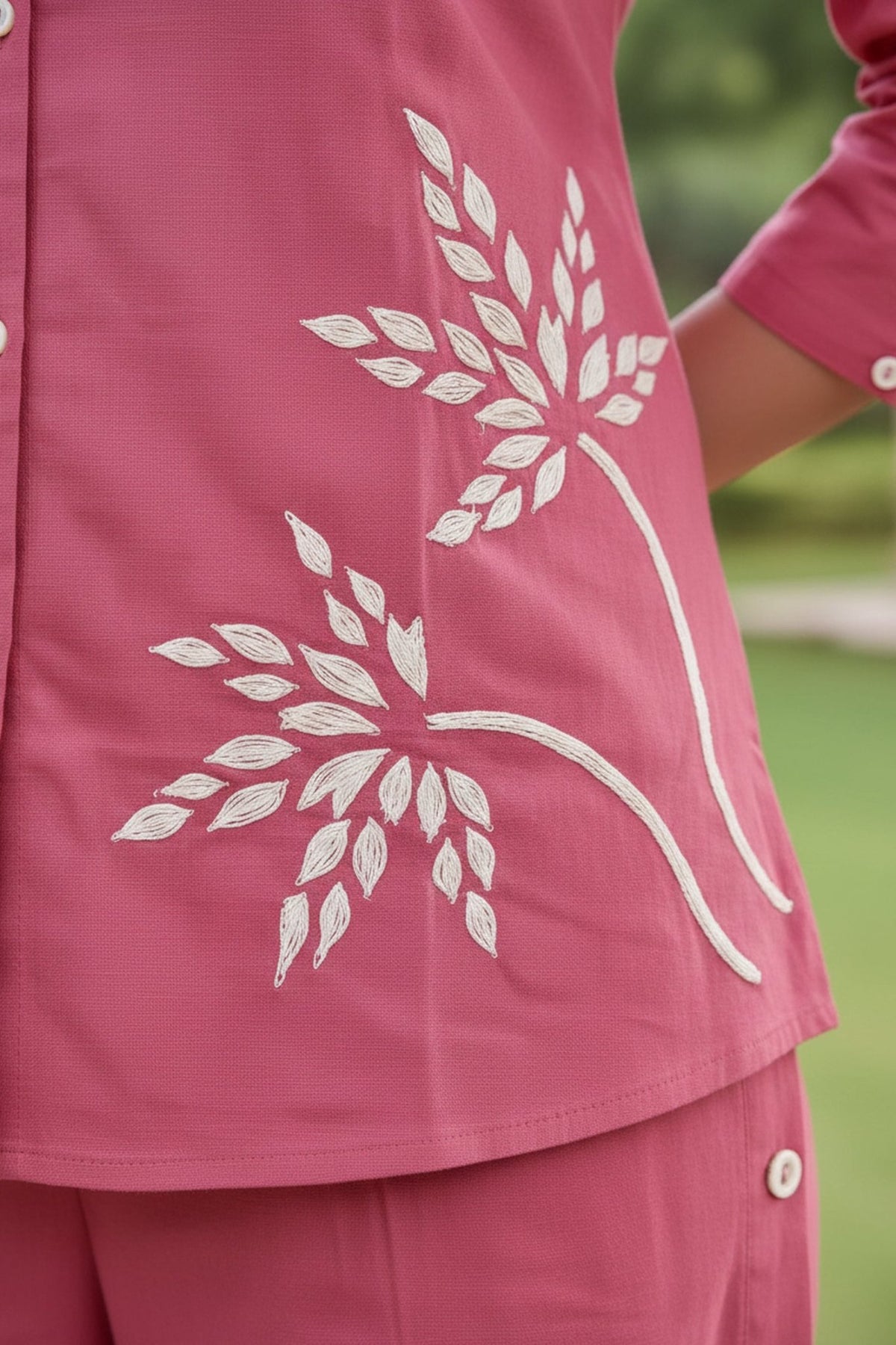 Rose Pink Floral Shirt Cord Set - Freyaa
