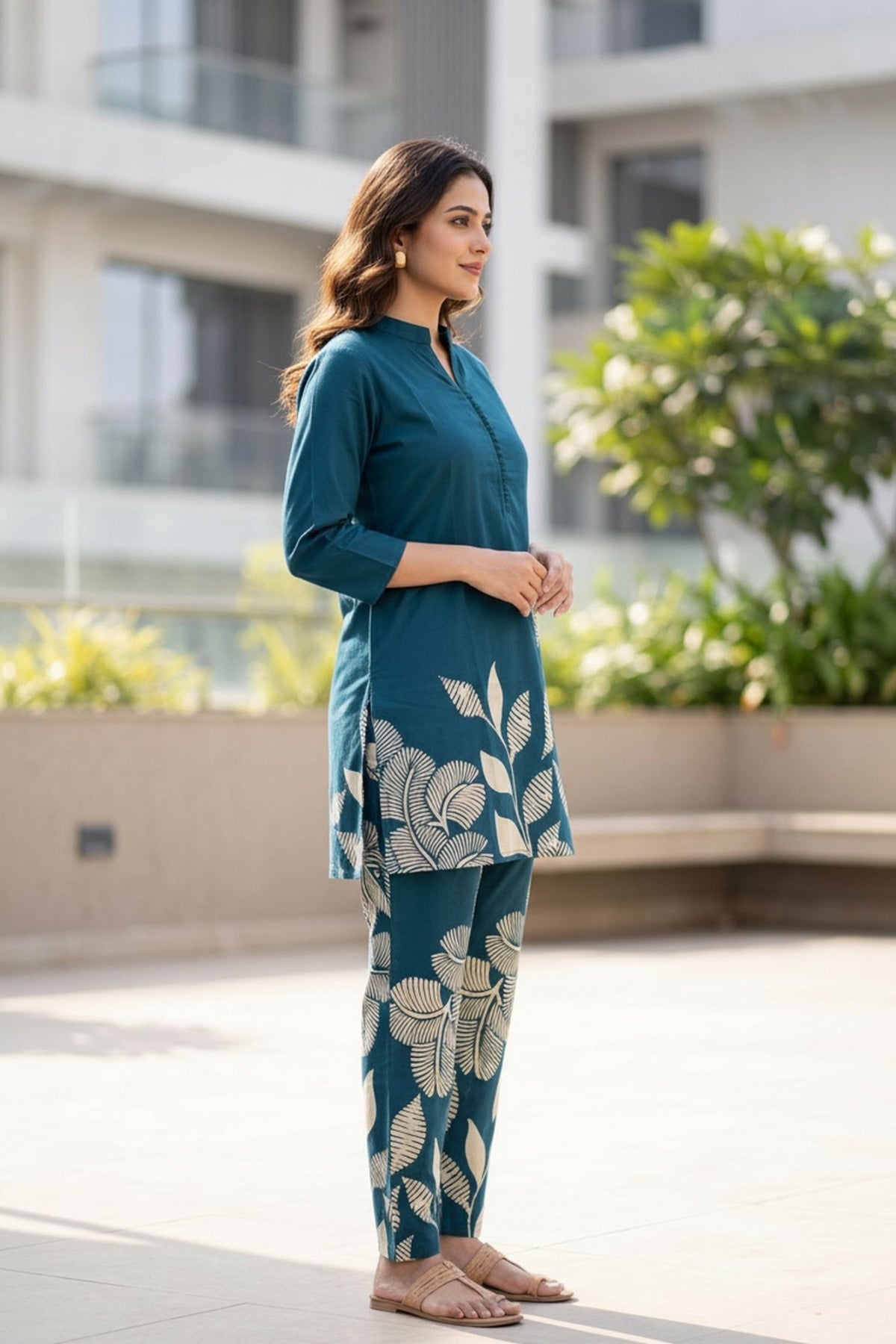 Teal Botanical Print CordSet - Freyaa