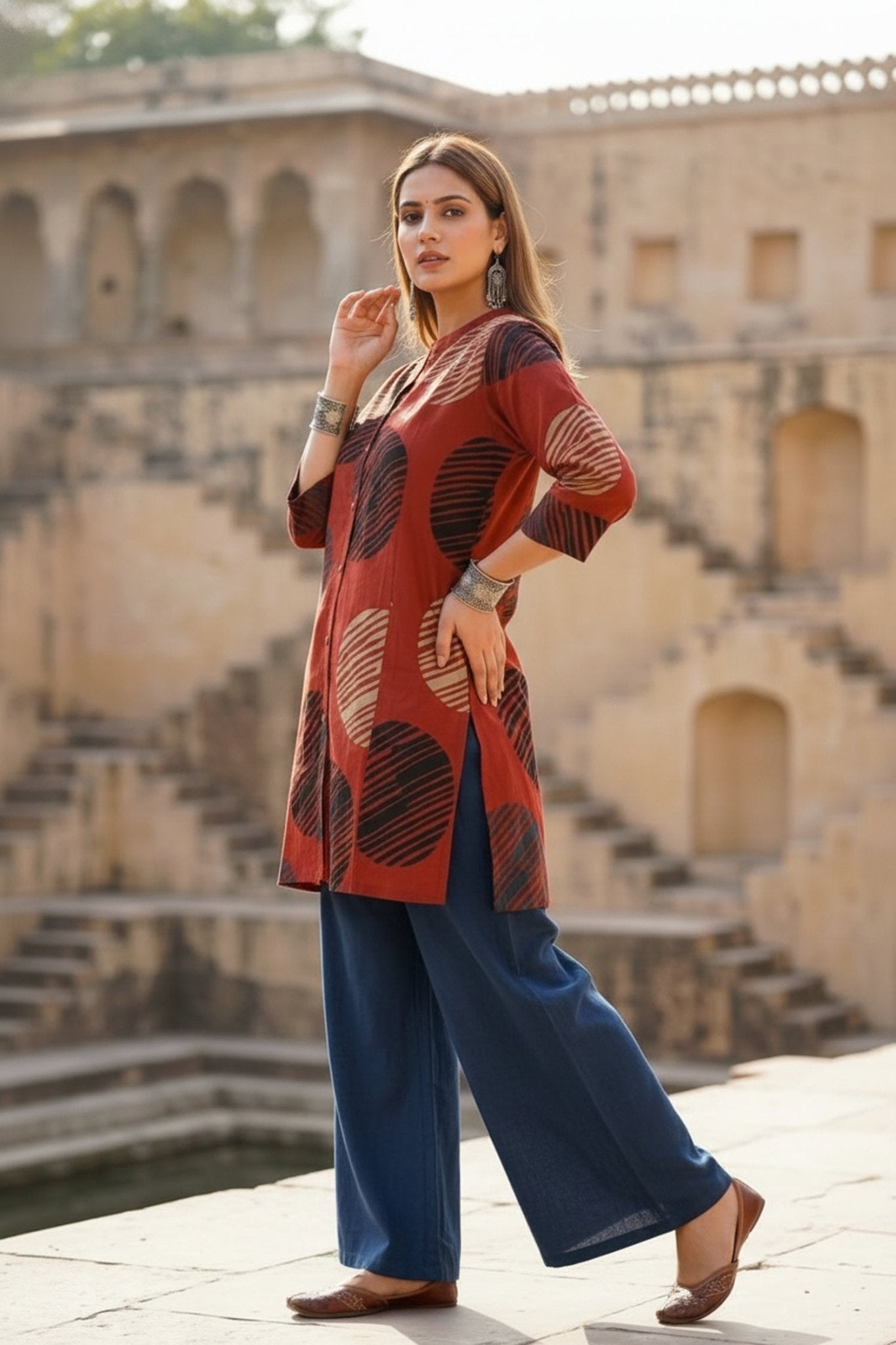 Red Cotton Printed Summer Top - Freyaa USA & Canada