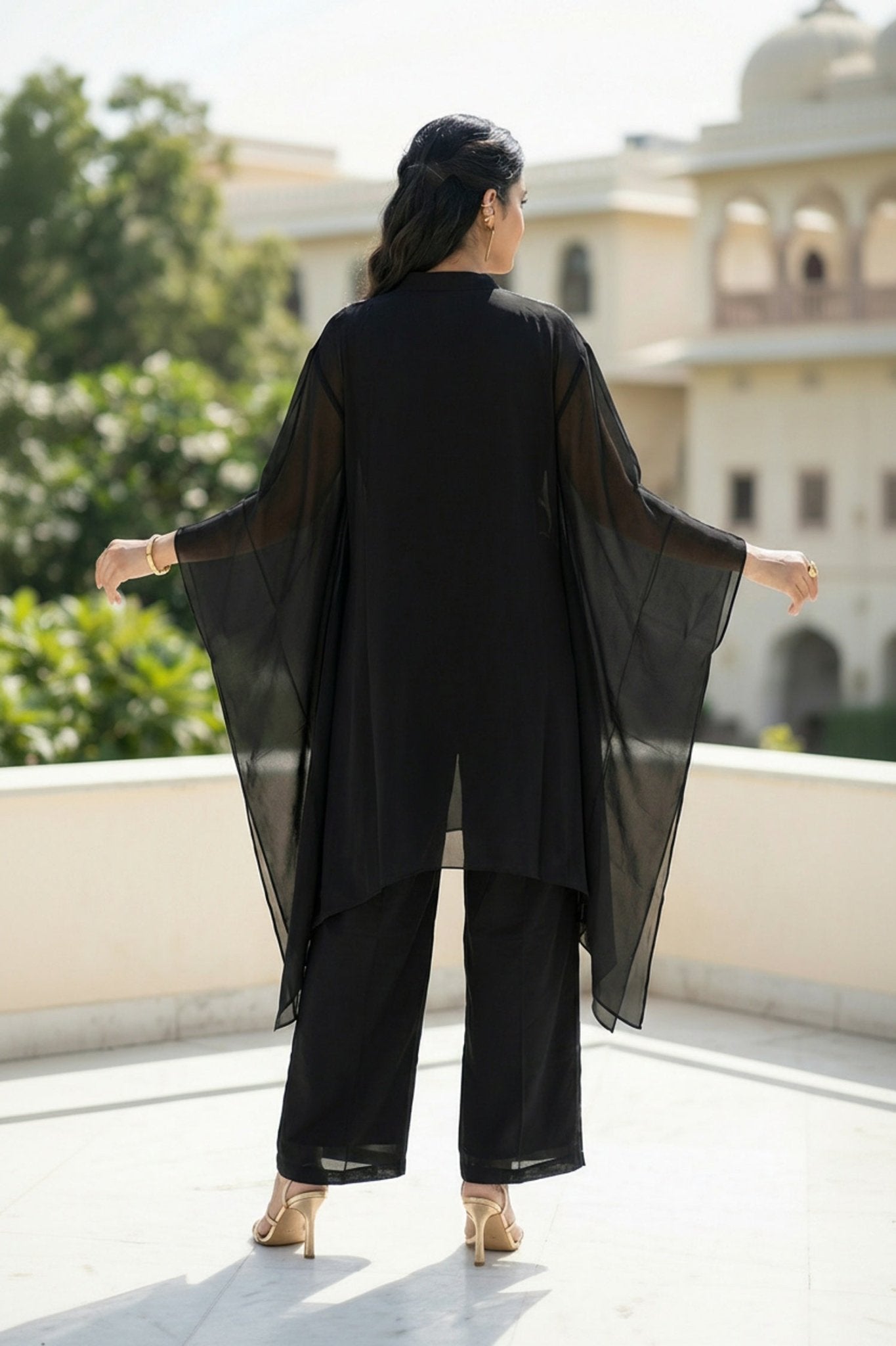 Black Grace Embroidered Neck Co-ord Set - Freyaa USA & Canada