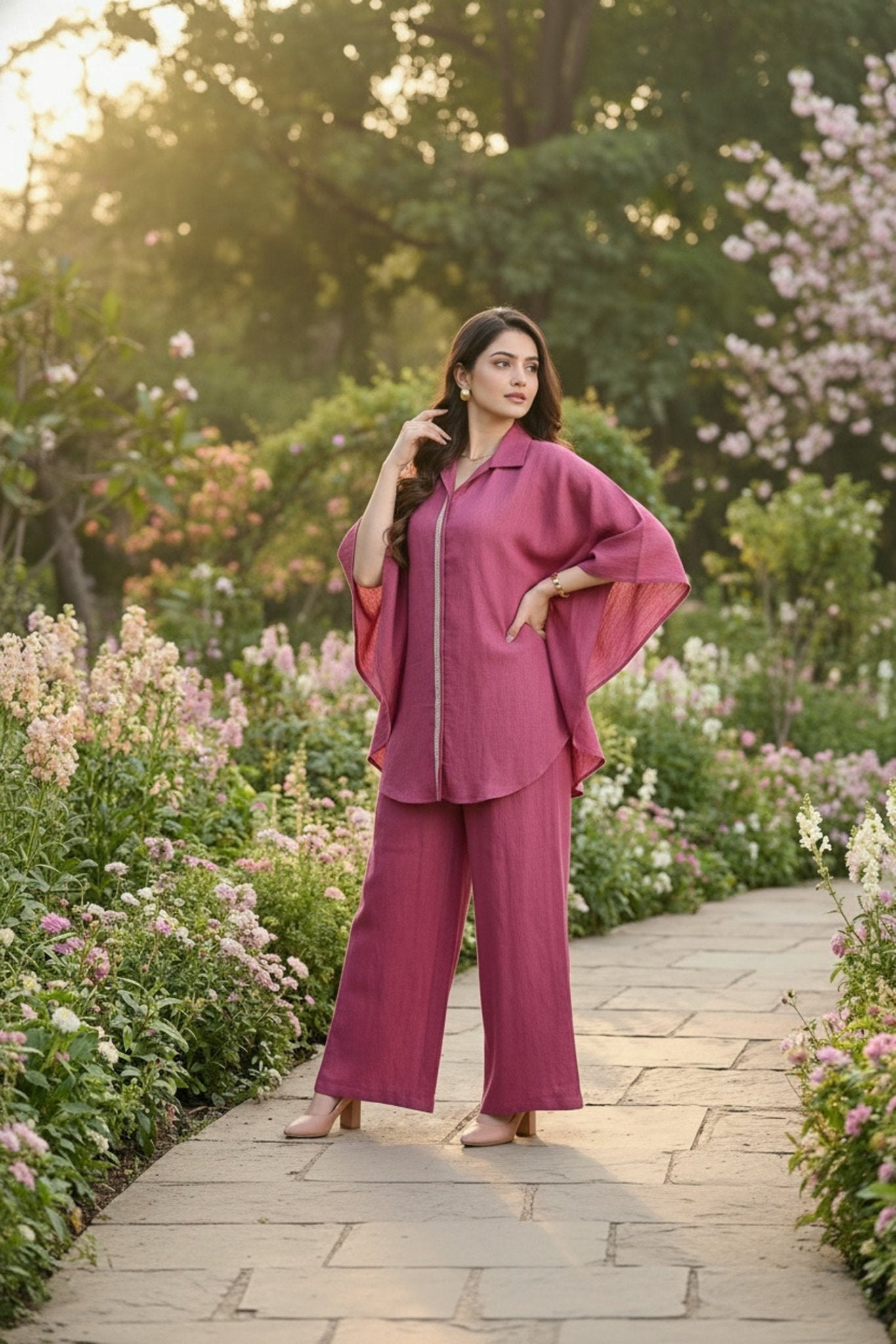 Onion Pink Kaftan Style Cord Set - Freyaa USA & Canada
