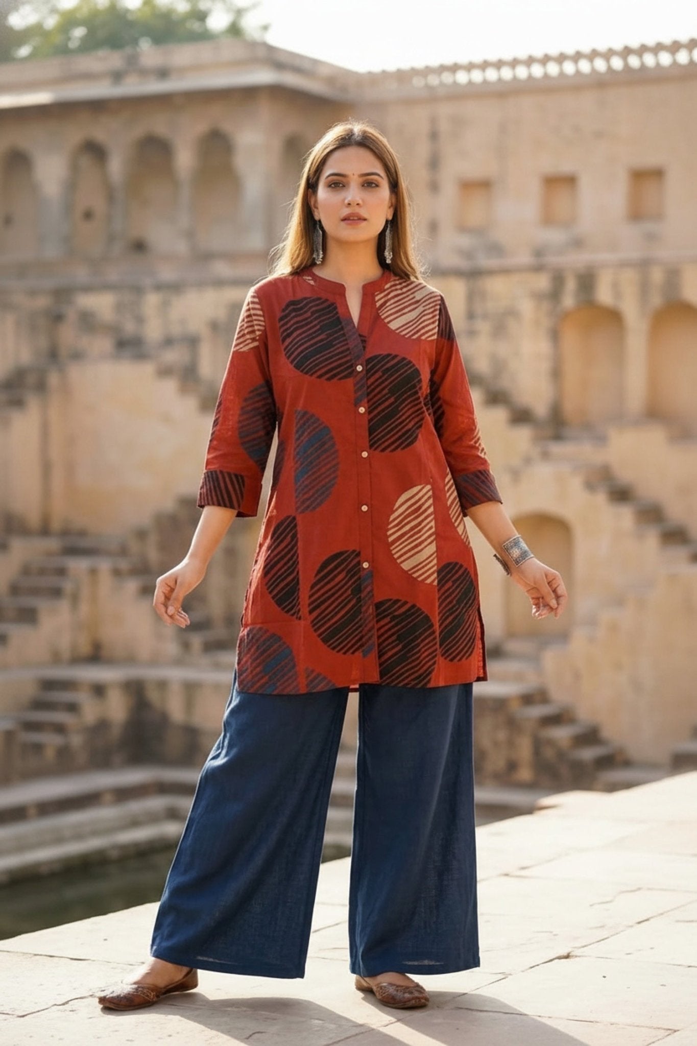 Red Cotton Printed Summer Top - Freyaa USA & Canada