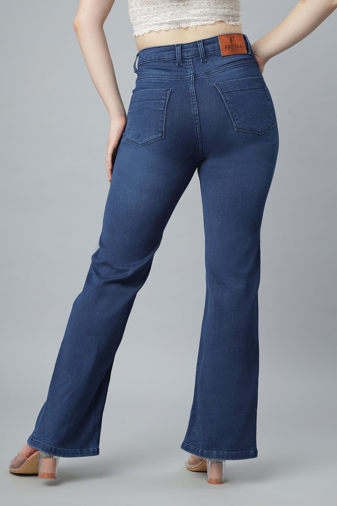 Side Slit Blue Denim - Freyaa USA & Canada