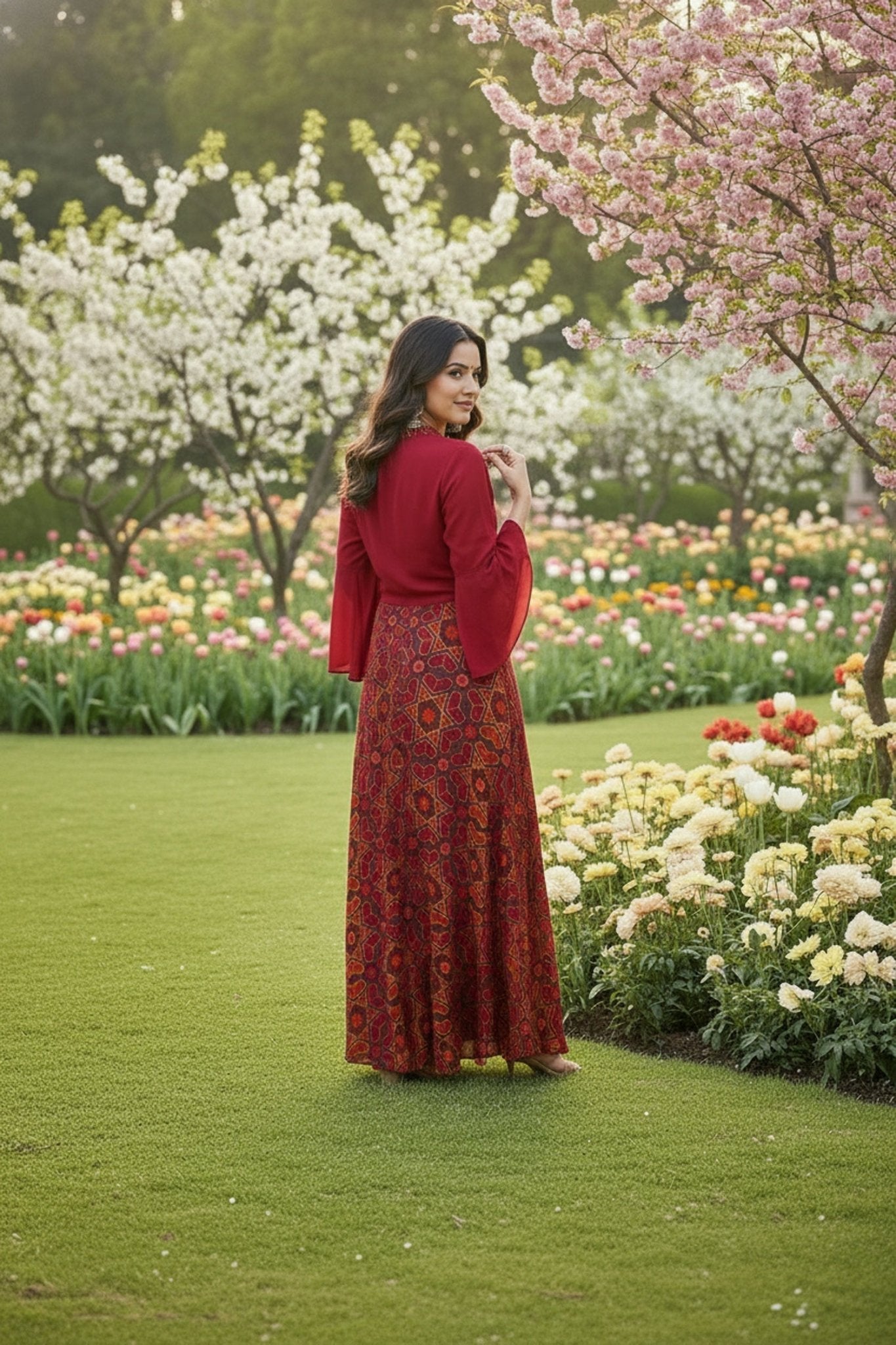 Maroon Elegance Printed Cord Set - Freyaa USA & Canada