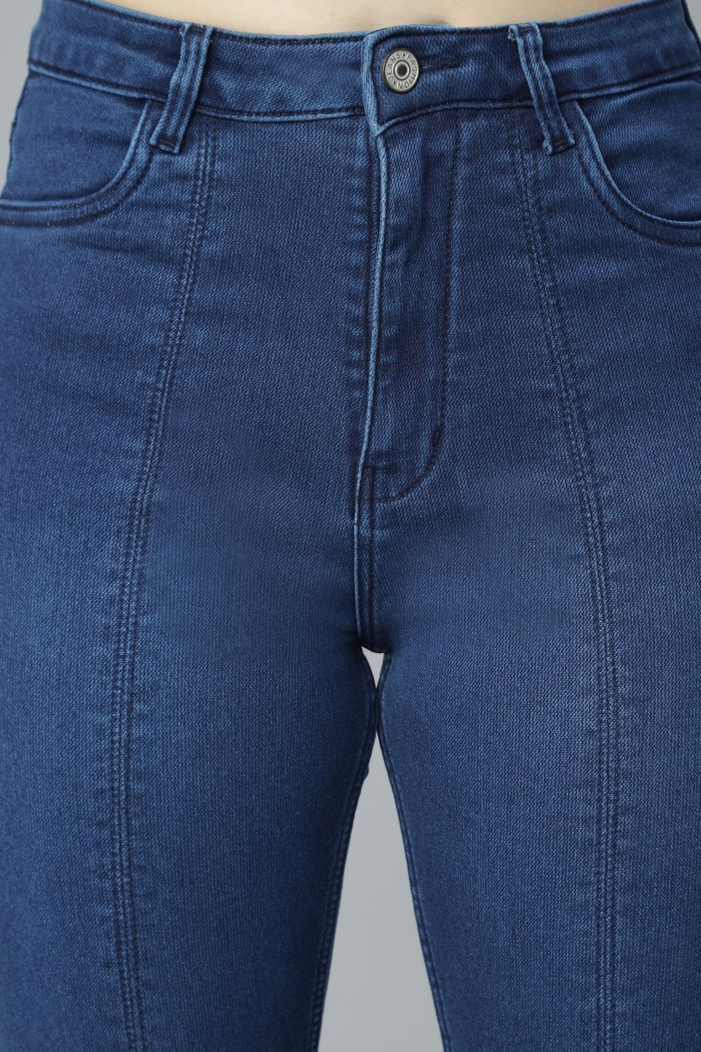 Side Slit Blue Denim - Freyaa USA & Canada