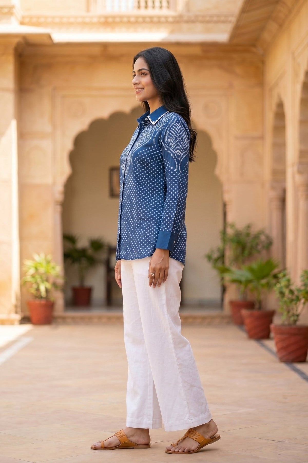 Rich Blue Bhandhi Crepe Shirt - Freyaa USA & Canada
