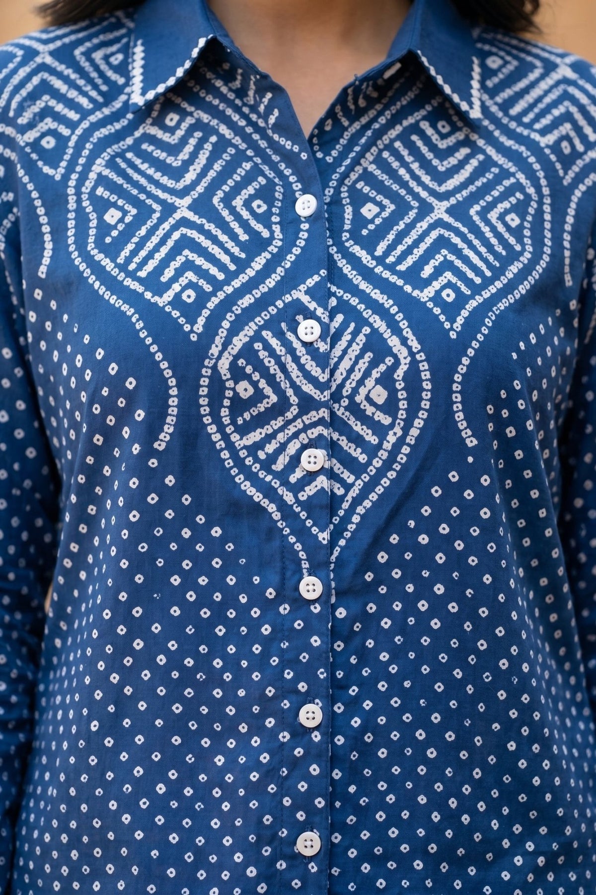 Rich Blue Bhandhi Crepe Shirt - Freyaa USA & Canada