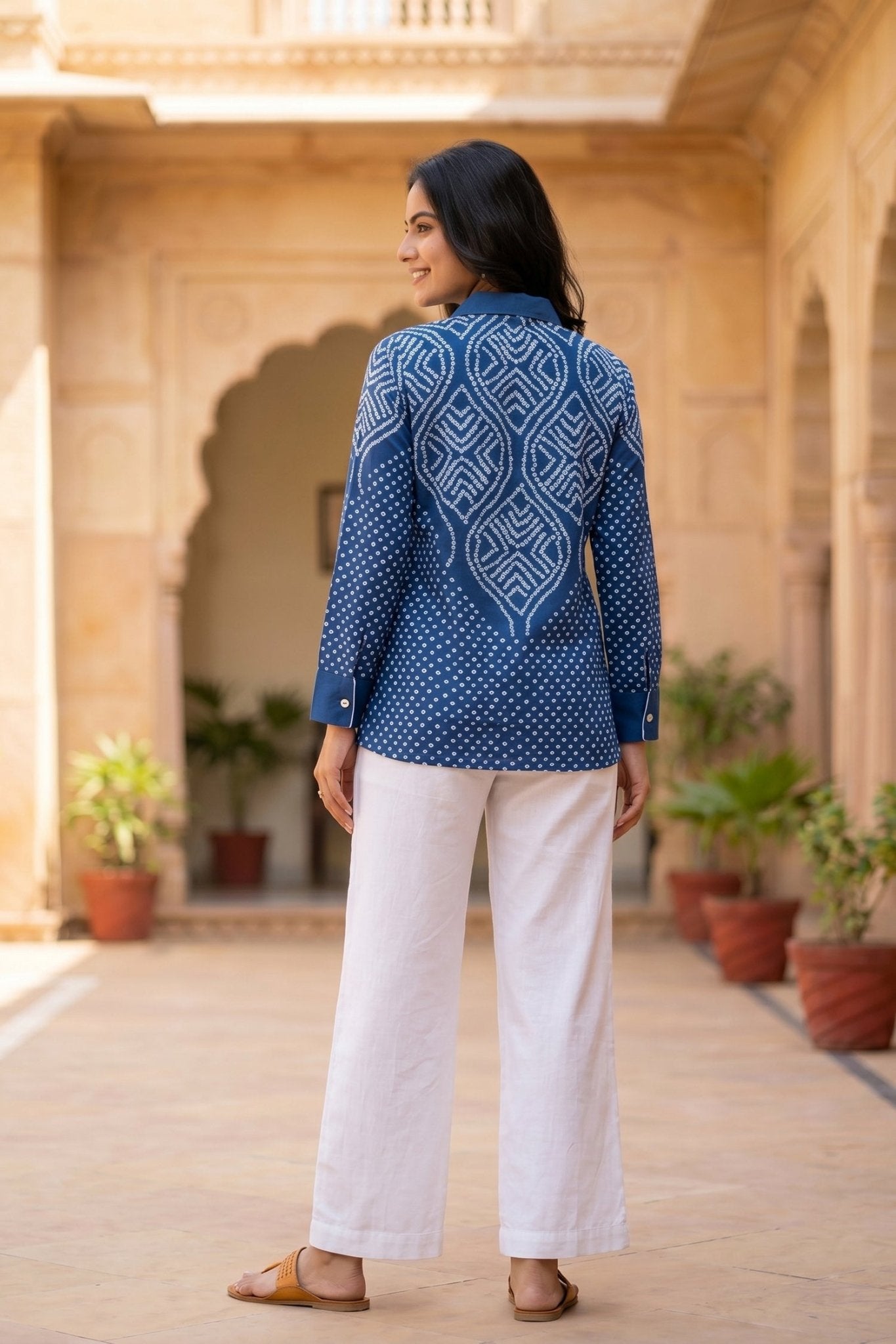 Rich Blue Bhandhi Crepe Shirt - Freyaa USA & Canada