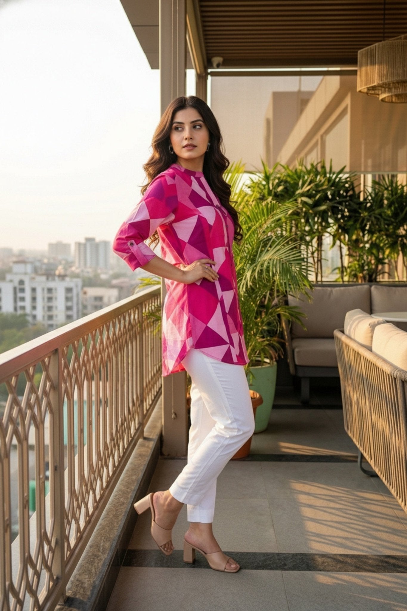 Pink Cotton Short Kurti Top - Freyaa USA & Canada
