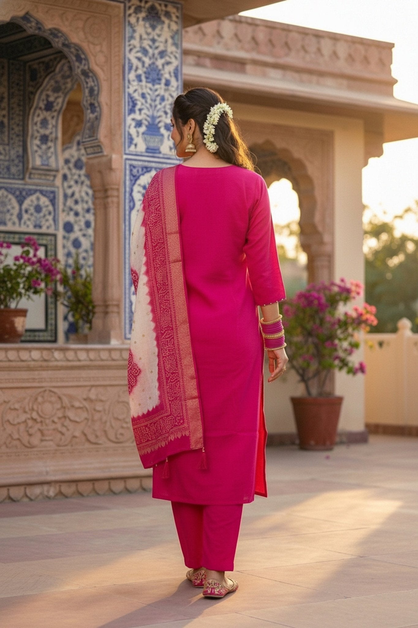 Royal Rani Straight-Cut Suit Set with Embroidered Kurta - Freyaa USA & Canada