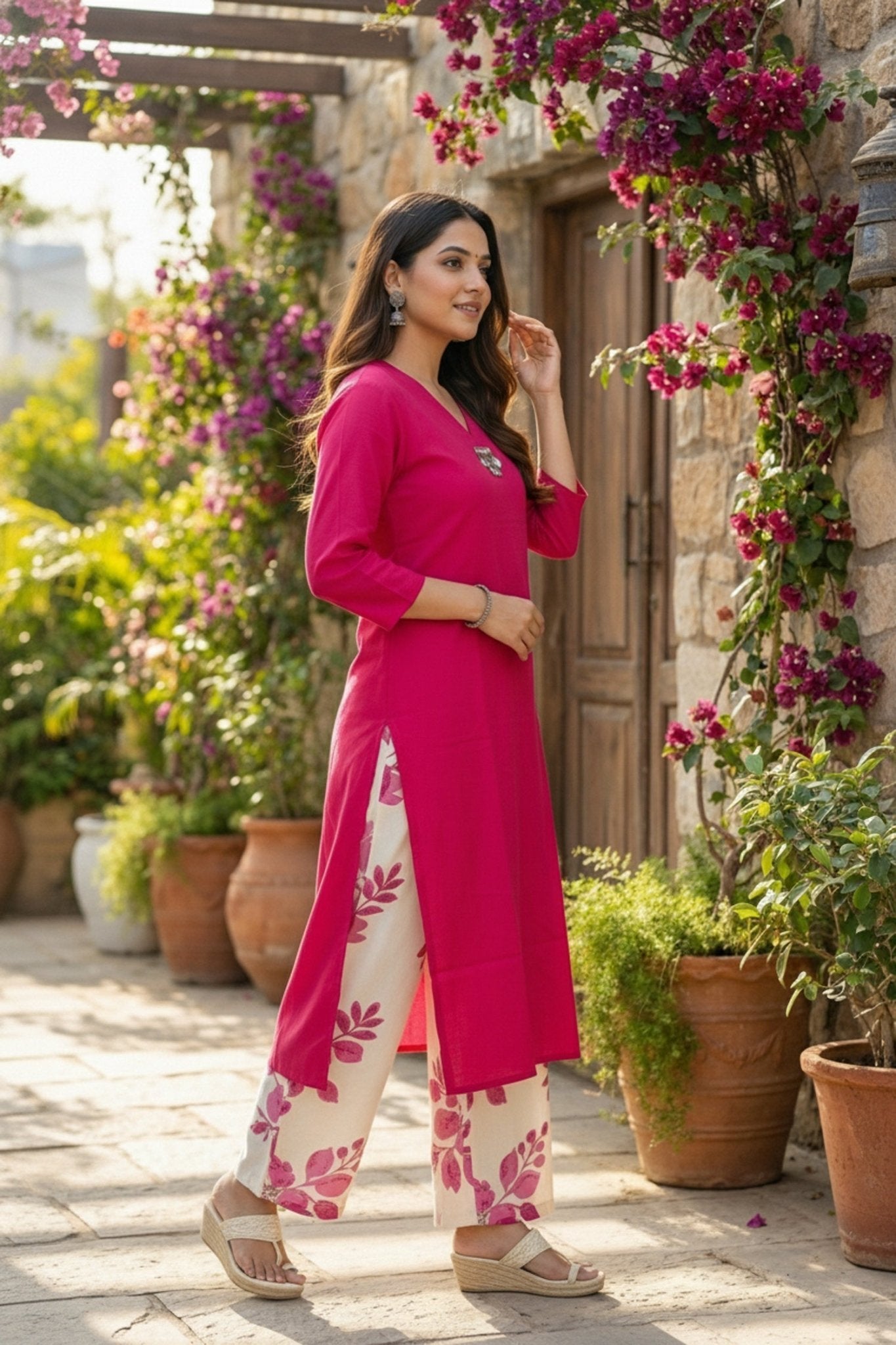 Rani Charm Solid Top & Printed Pants Set - Freyaa USA & Canada