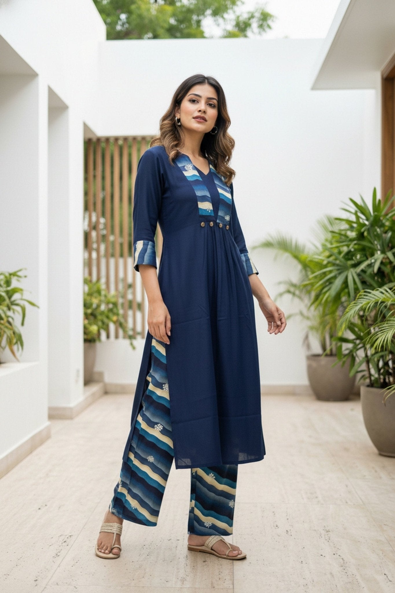 Blue Printed Cotton Co-ord Set - Freyaa USA & Canada