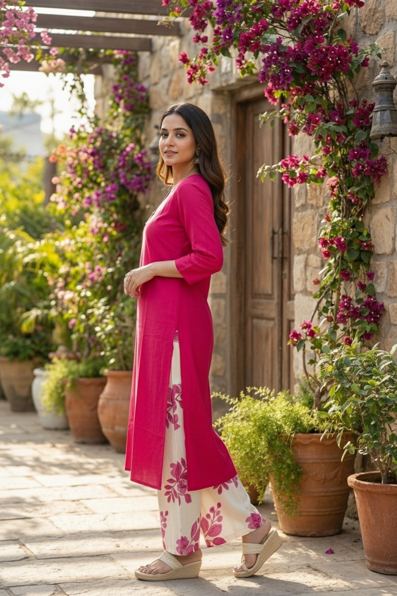Rani Charm Solid Top & Printed Pants Set - Freyaa USA & Canada
