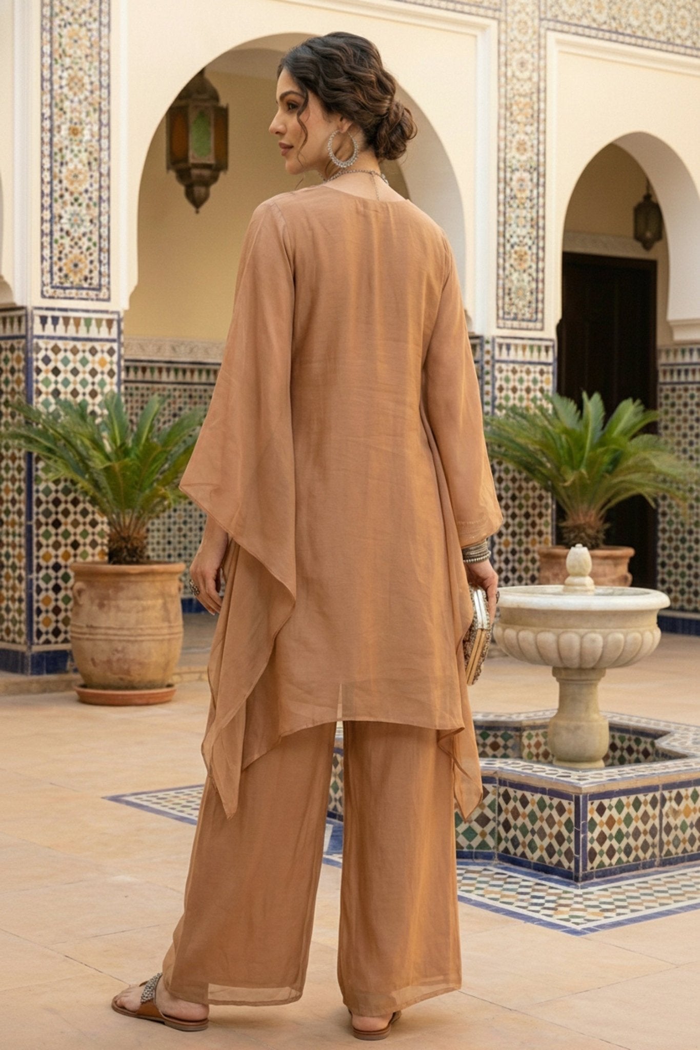 Embroidered Deep Neck Co-ord Set with Inner - Freyaa USA & Canada