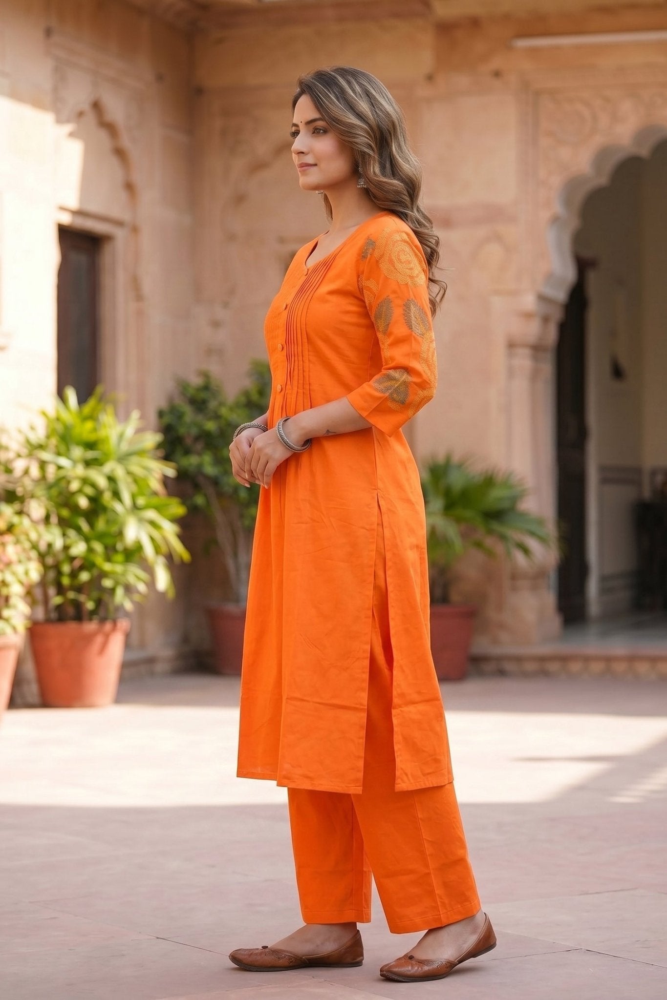 Modern Orange Cotton Style Co-ord Set - Freyaa USA & Canada