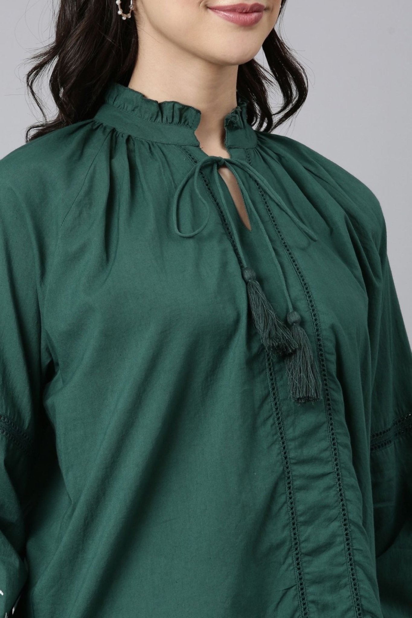 Dark Green Allure Top with Stunning Detailing - Freyaa USA & Canada