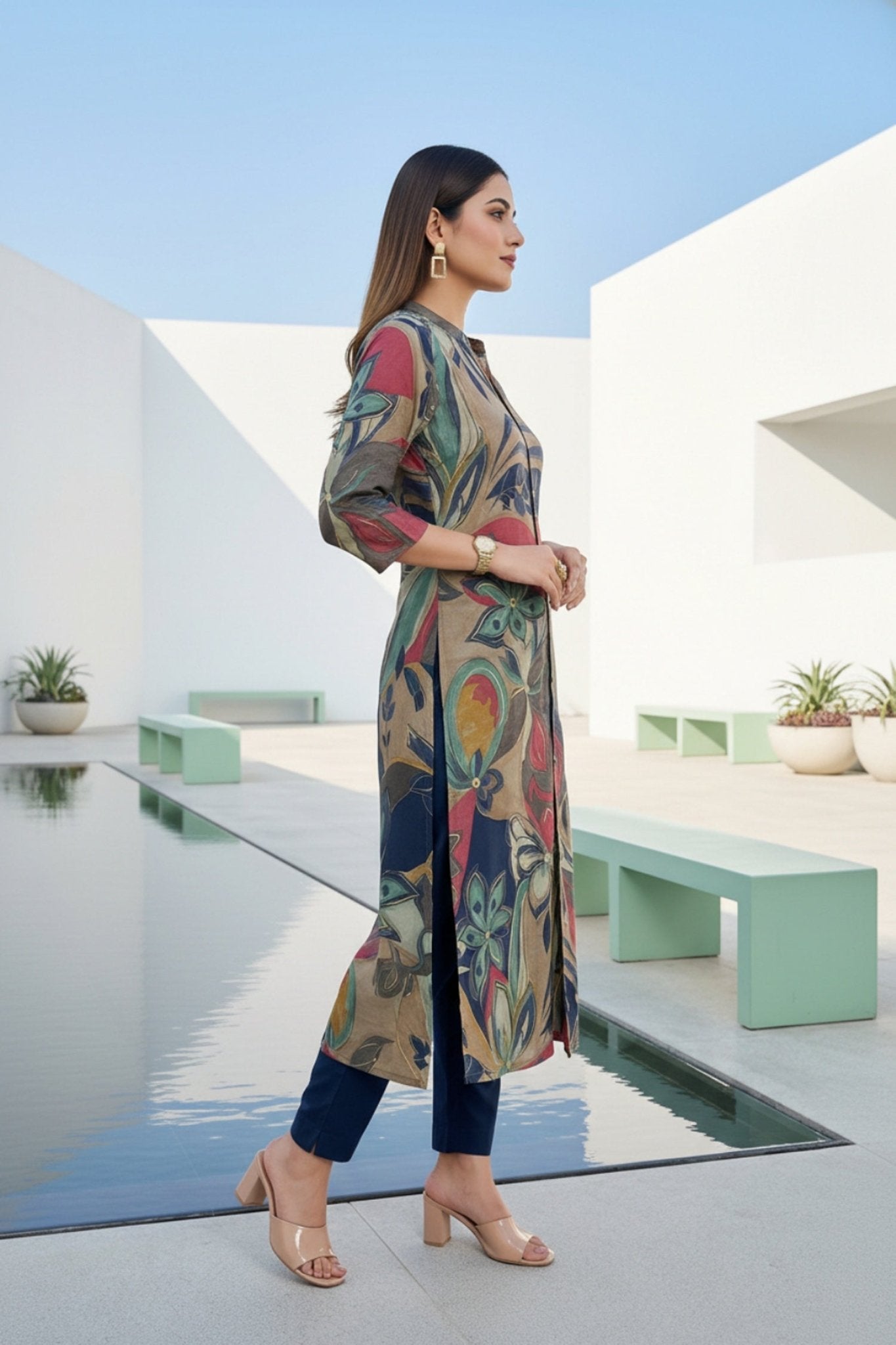 Multicolor Fiesta Bold Pattern Cotton Kurti - Freyaa USA & Canada