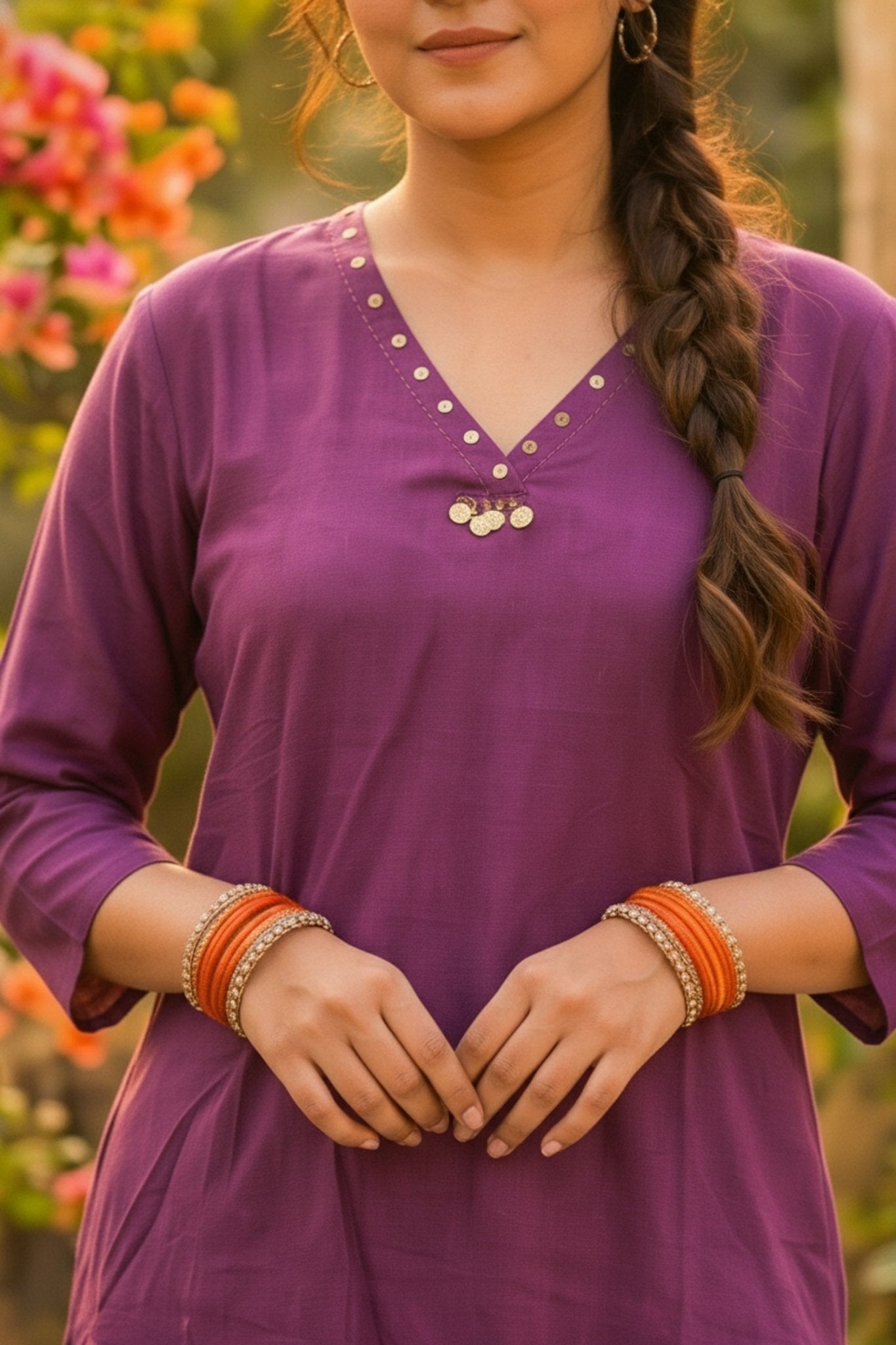 Purple Cotton Co-ord Set with Printed Pants - Freyaa USA & Canada