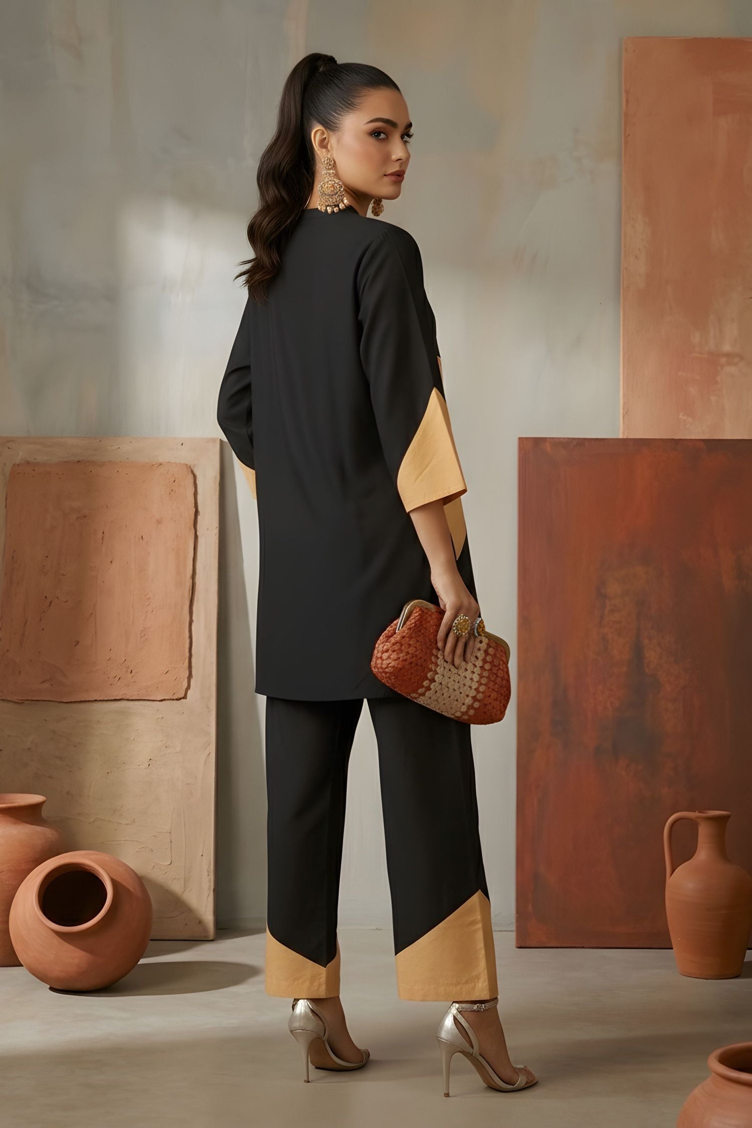 Black & Beige Color-Block Co-Ord Set