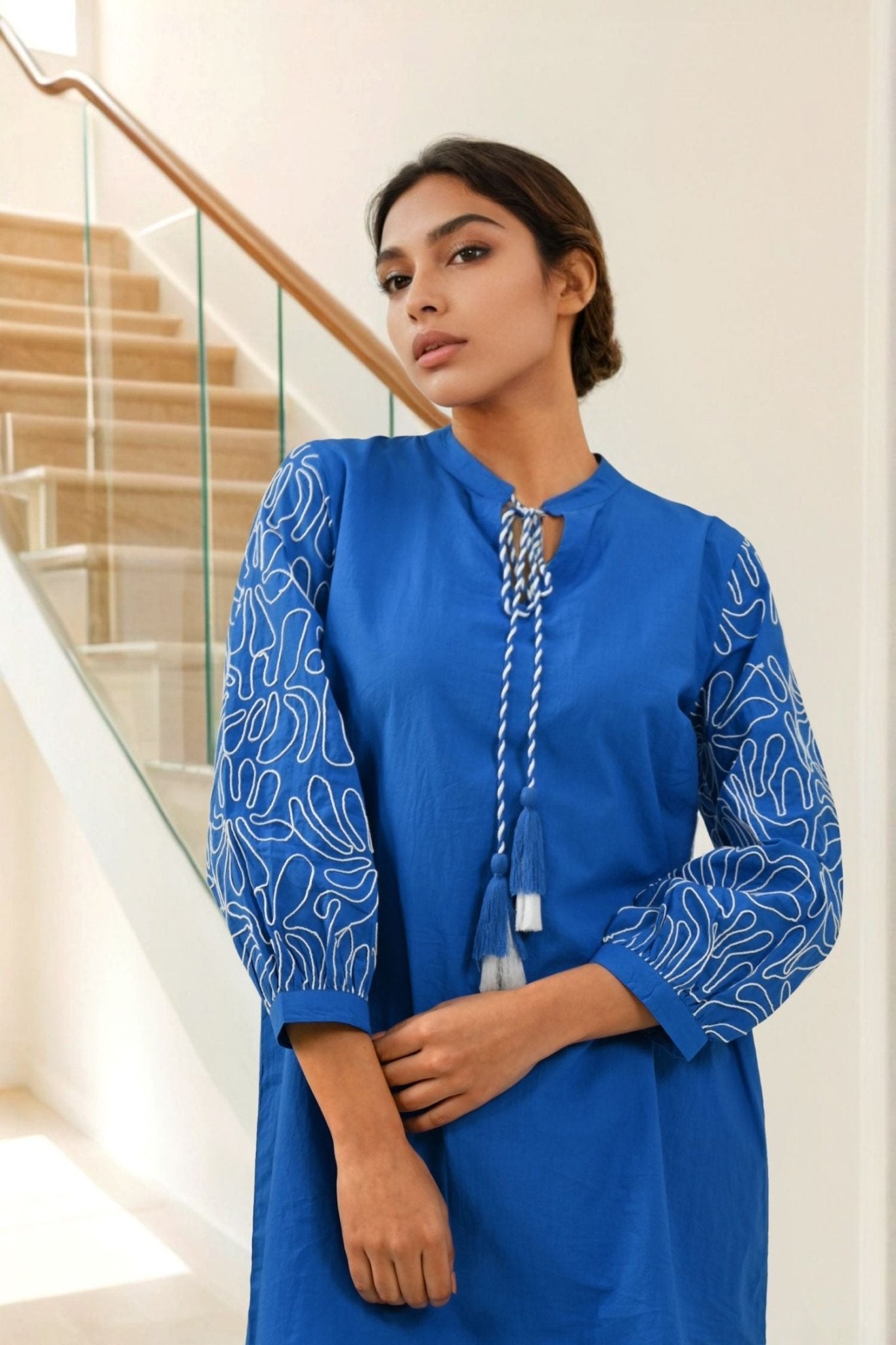 Blue Embroidered Grace Cord Set - Freyaa USA & Canada