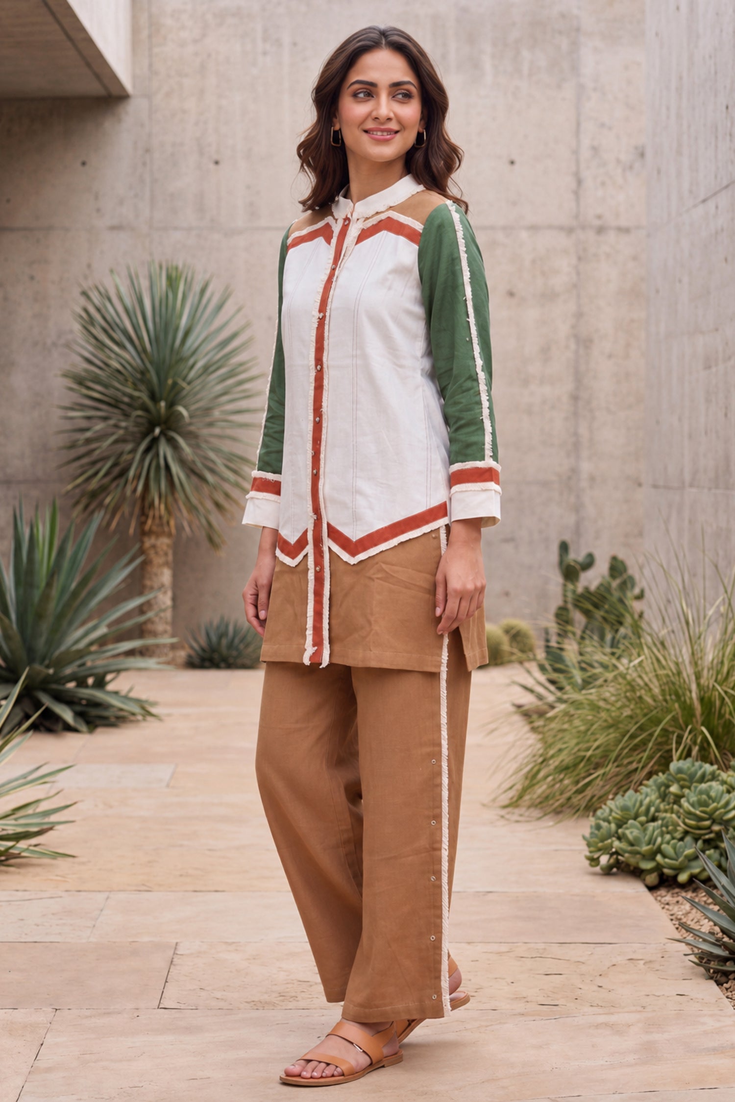 Stylish Colorblock Tunic &  Trouser  Cotton Co-Ord Set.