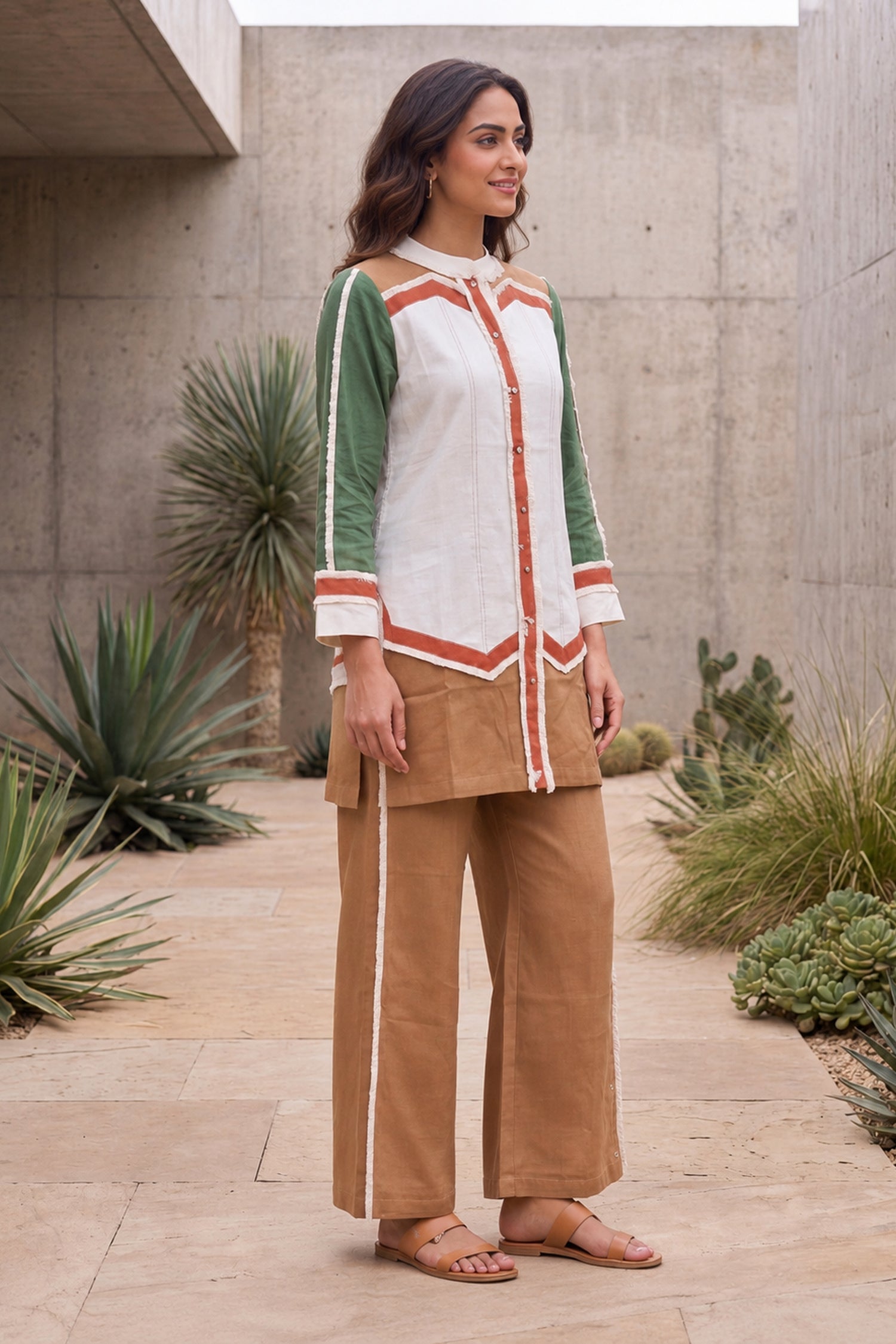Stylish Colorblock Tunic &  Trouser  Cotton Co-Ord Set.