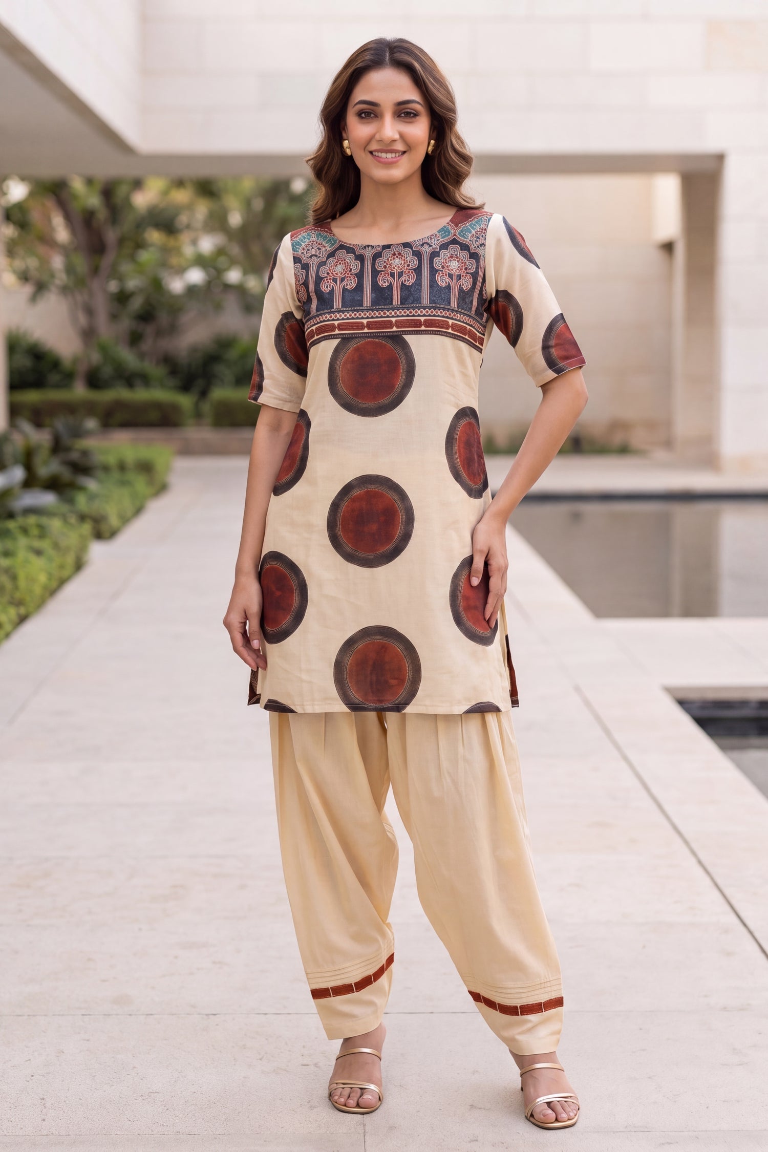 Printed Cotton Farshi Salwar Kurta Co-Ord Set.