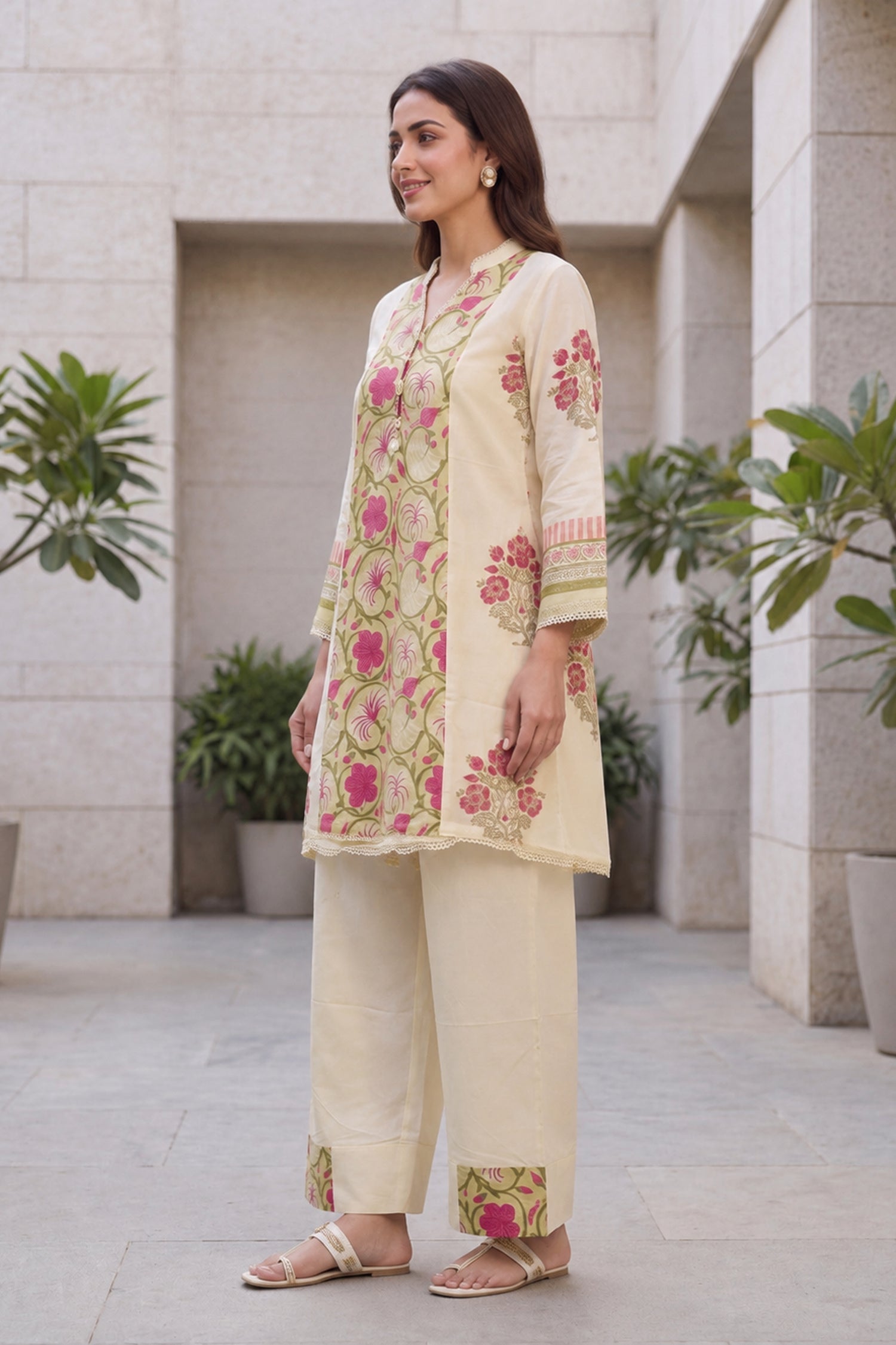 Elegant Floral Printed Mul cotton Co-Ord Set
