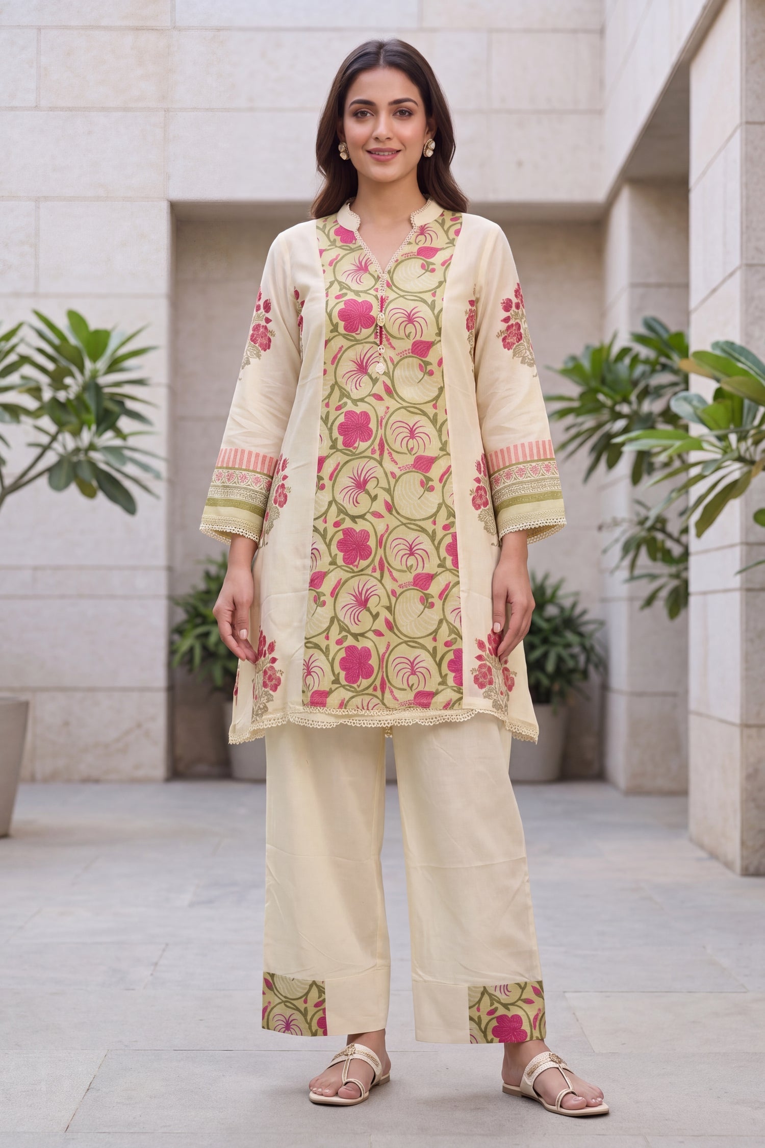 Elegant Floral Printed Mul cotton Co-Ord Set